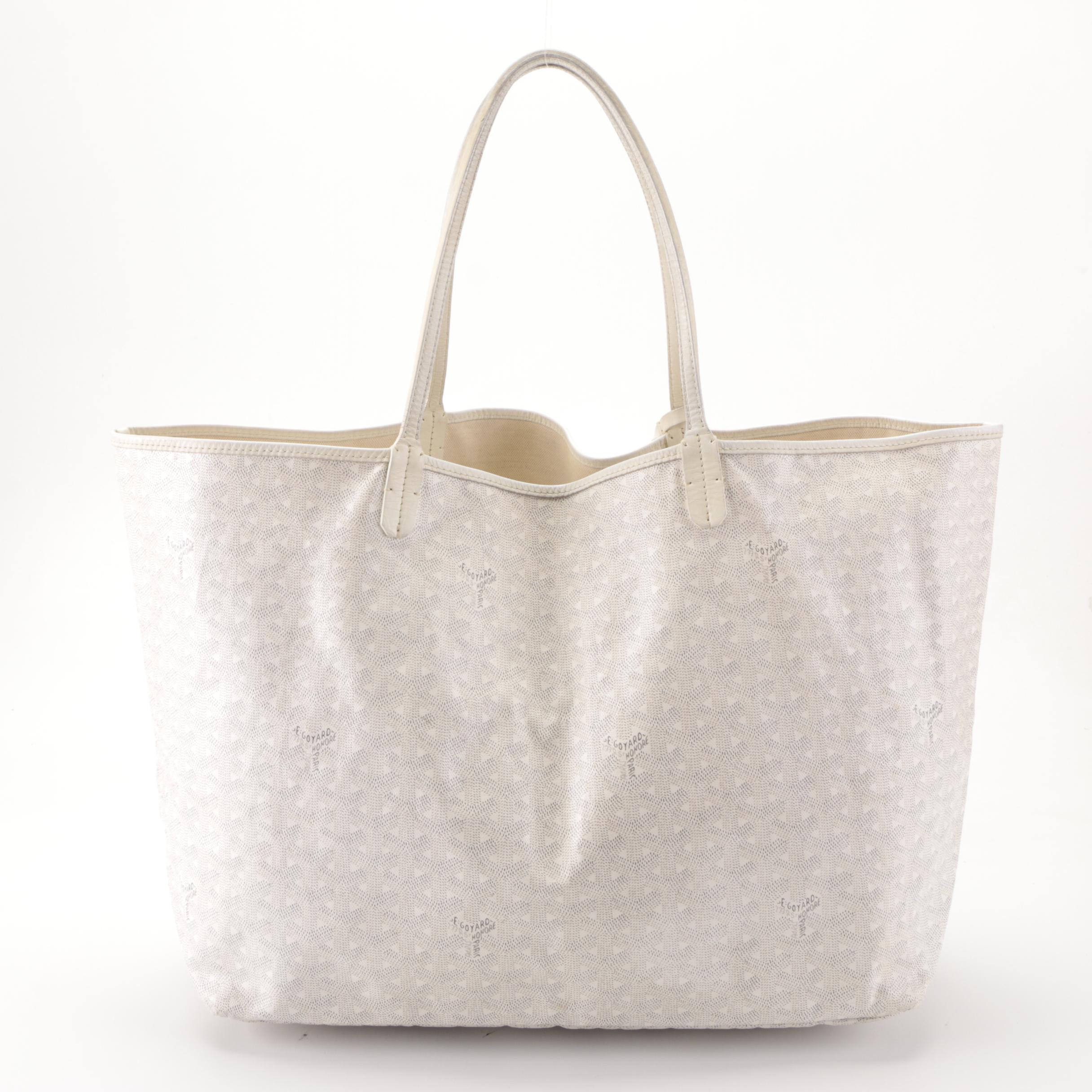 Goyard Saint Louis GM Tote Bag in White Goyardine Coated Canvas with Pouch