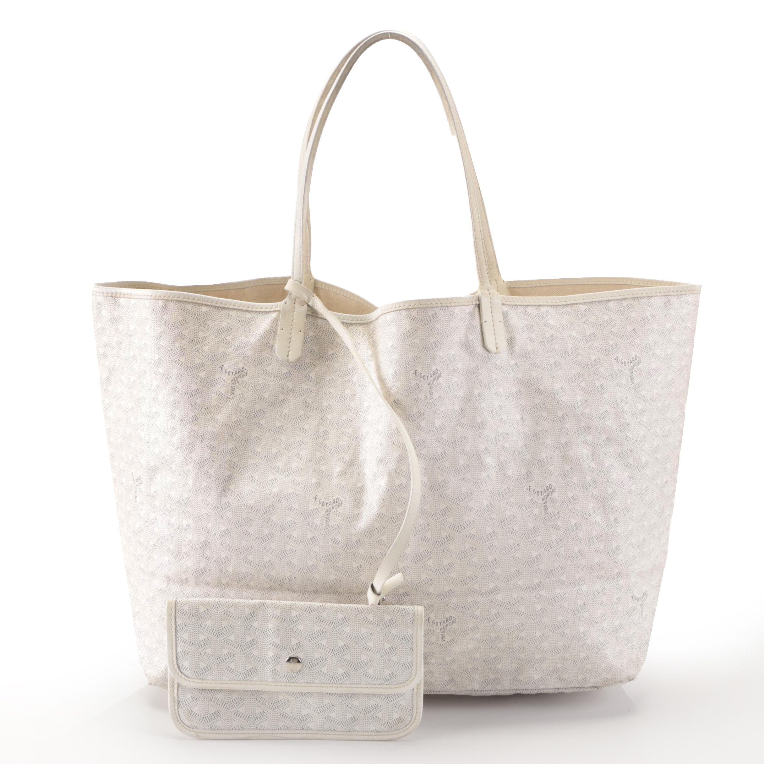 Goyard Saint Louis GM Tote Bag in White Goyardine Coated Canvas with Pouch