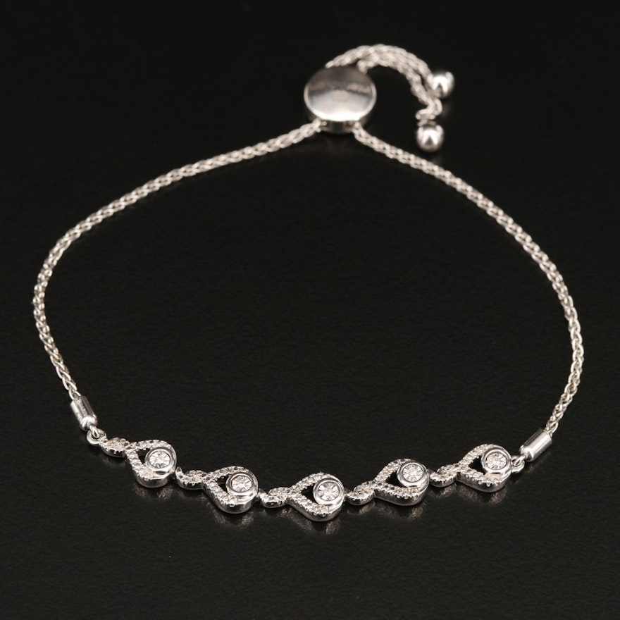 Sterling Diamond Fancy Link Bolo Bracelet