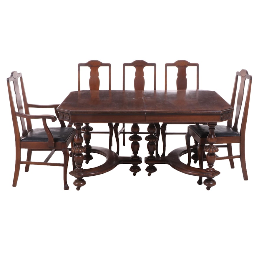 Jacobean Revival Walnut Six-Piece Dining Set, Early 20th Century