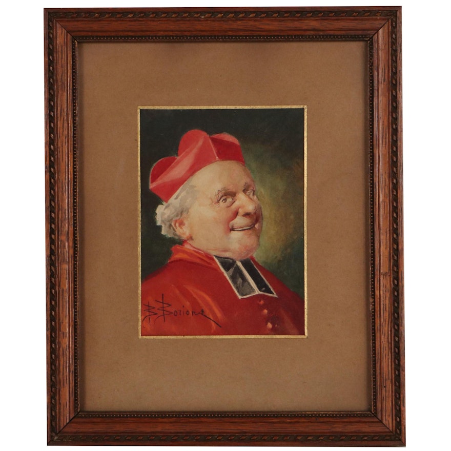 Bernard Louis Borione Portrait Watercolor Painting of a Cardinal