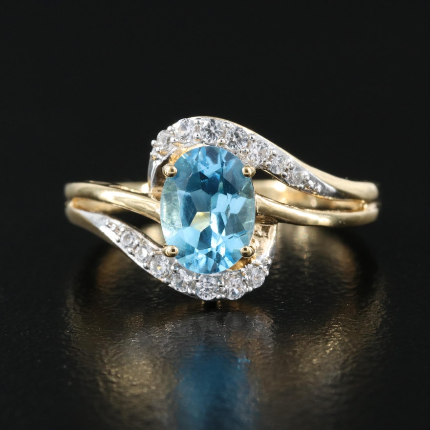 Sterling Sky Blue Topaz and White Sapphire Oval Ring