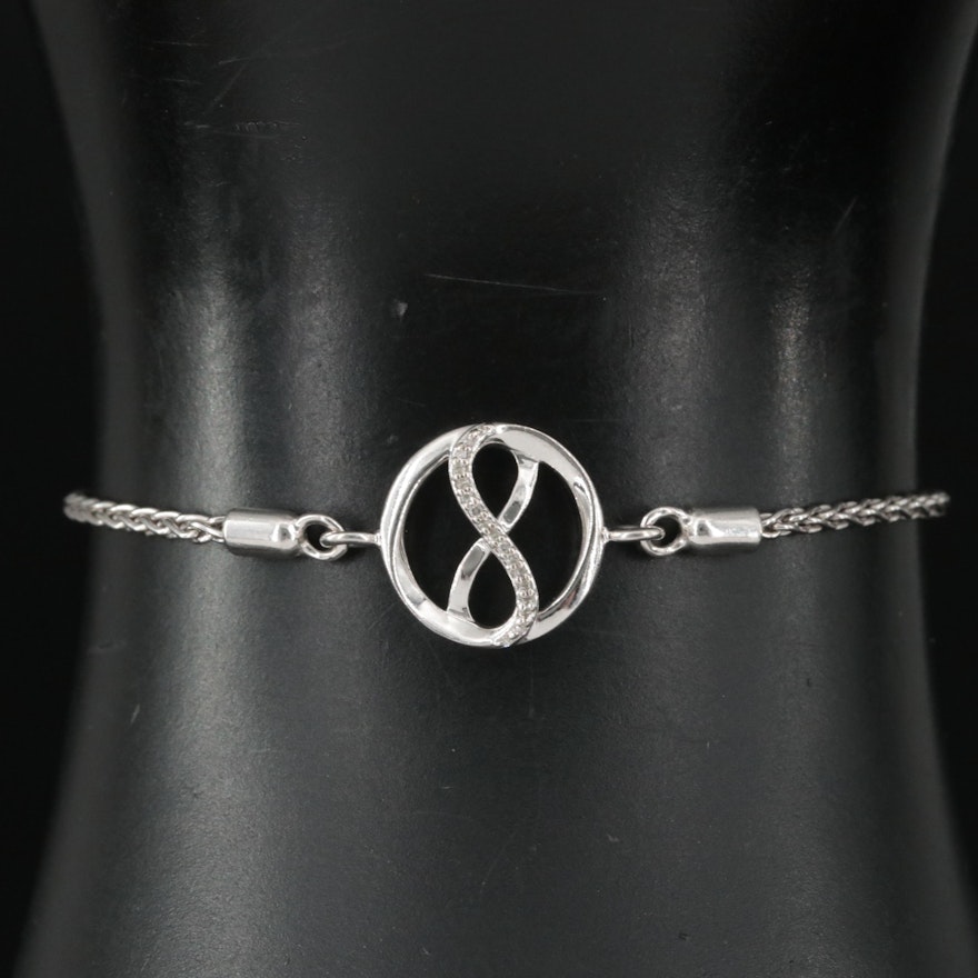 Sterling Diamond Infinity Bolo Bracelet