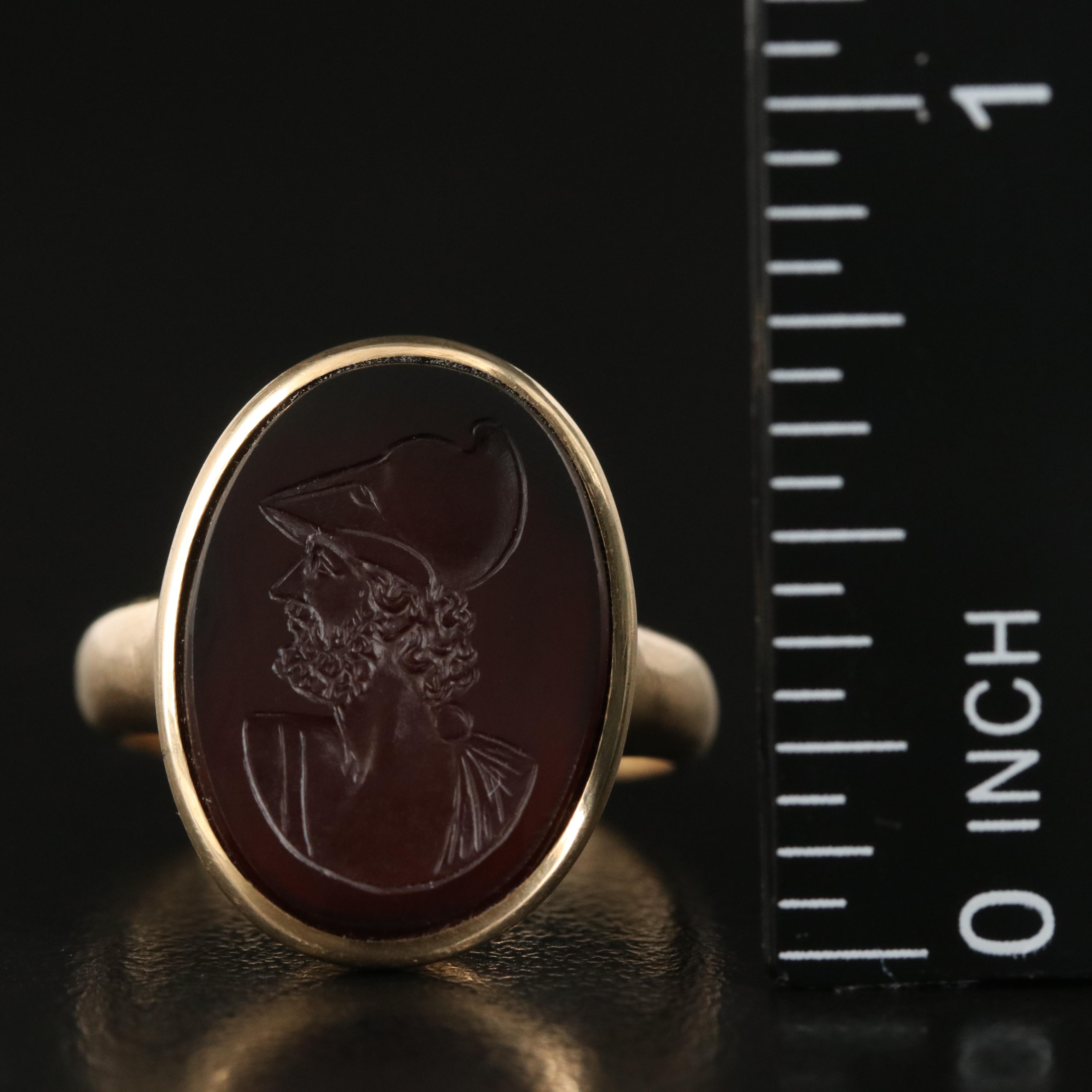 Julius Wodiska 14K Chalcedony Intaglio Signet Ring, depicting Menelaus