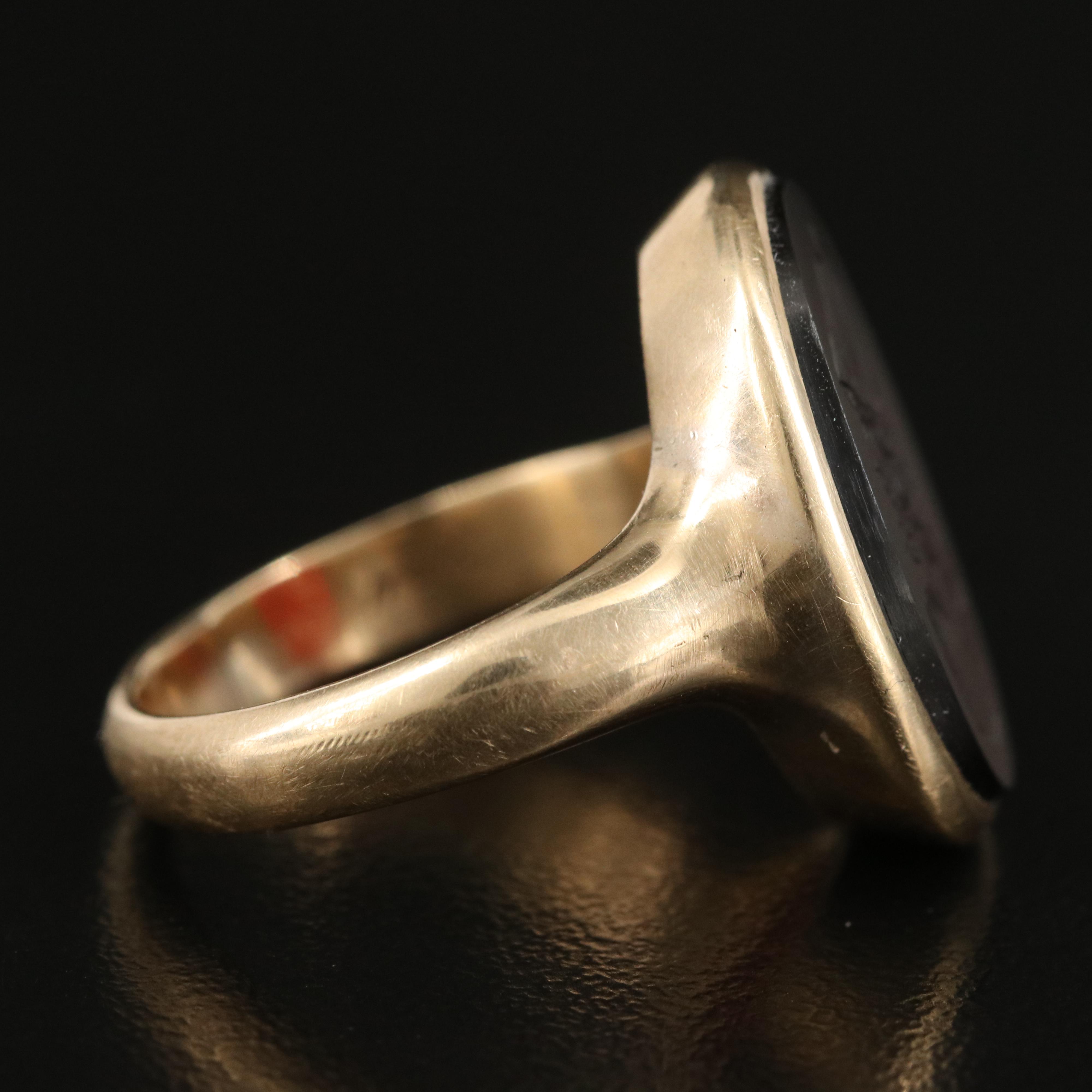 Julius Wodiska 14K Chalcedony Intaglio Signet Ring, depicting Menelaus