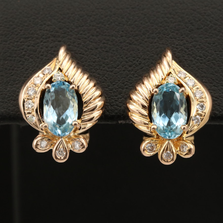 14K Aquamarine and Diamond Earrings