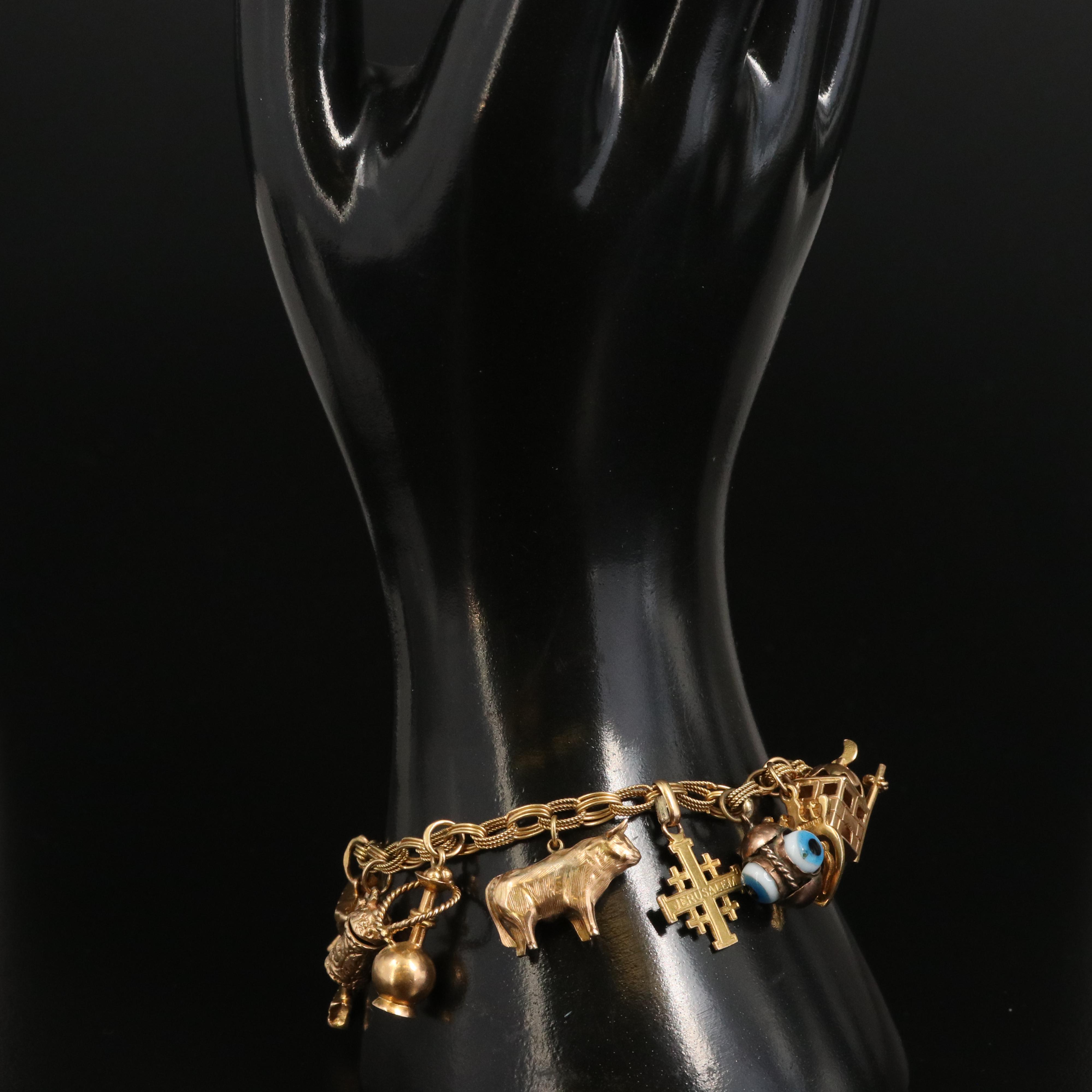 Vintage 18K Travel and Souvenir Themed Charm Bracelet Including 14K