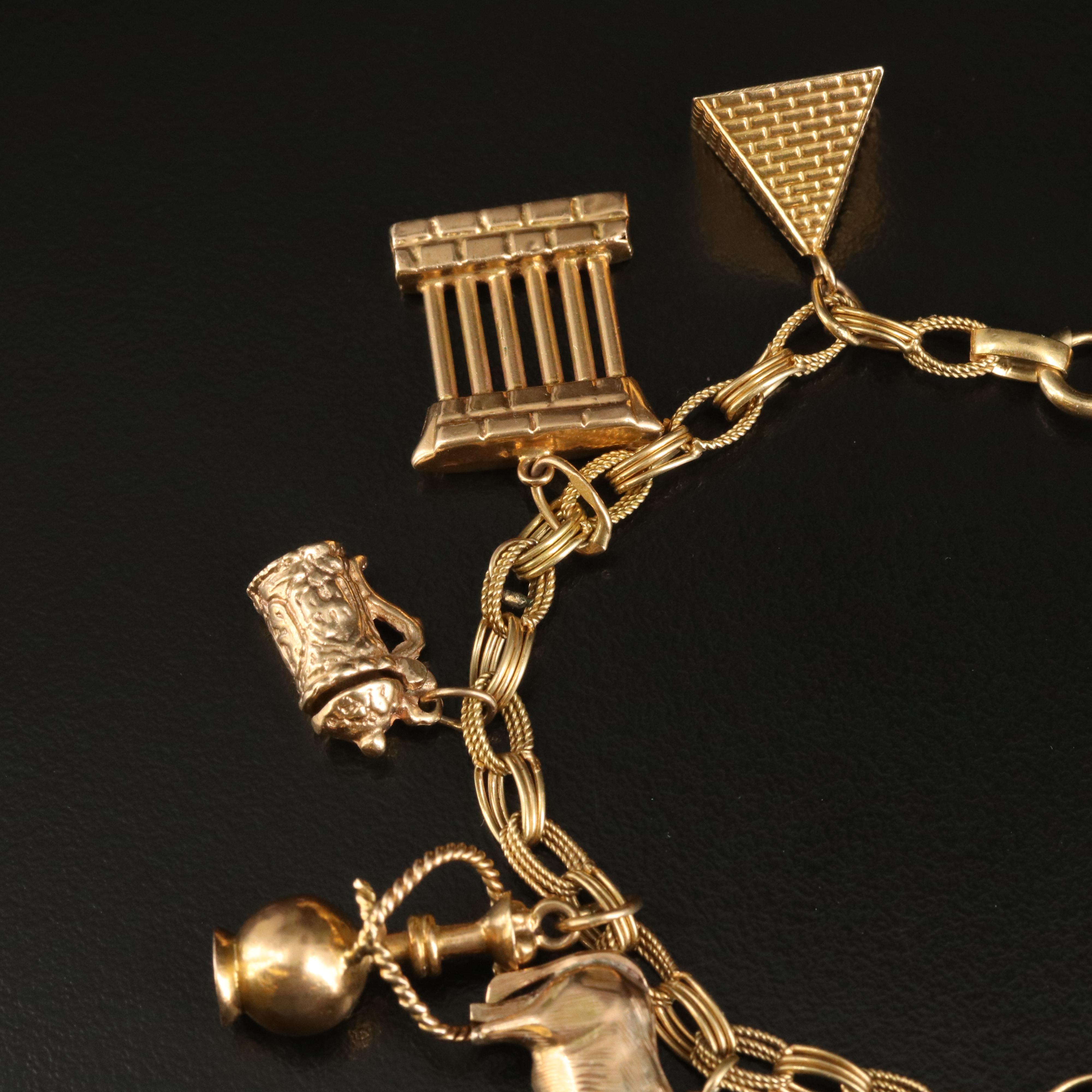 Vintage 18K Travel and Souvenir Themed Charm Bracelet Including 14K