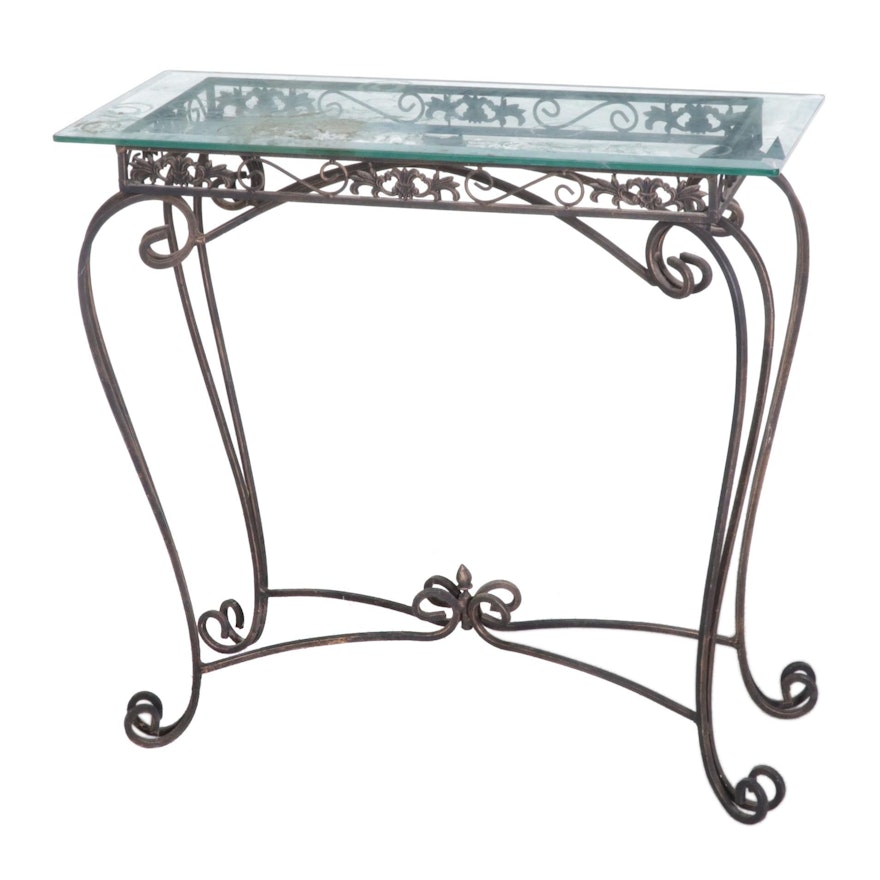 Metal Framed Glass Top Hall Table, 21st Century
