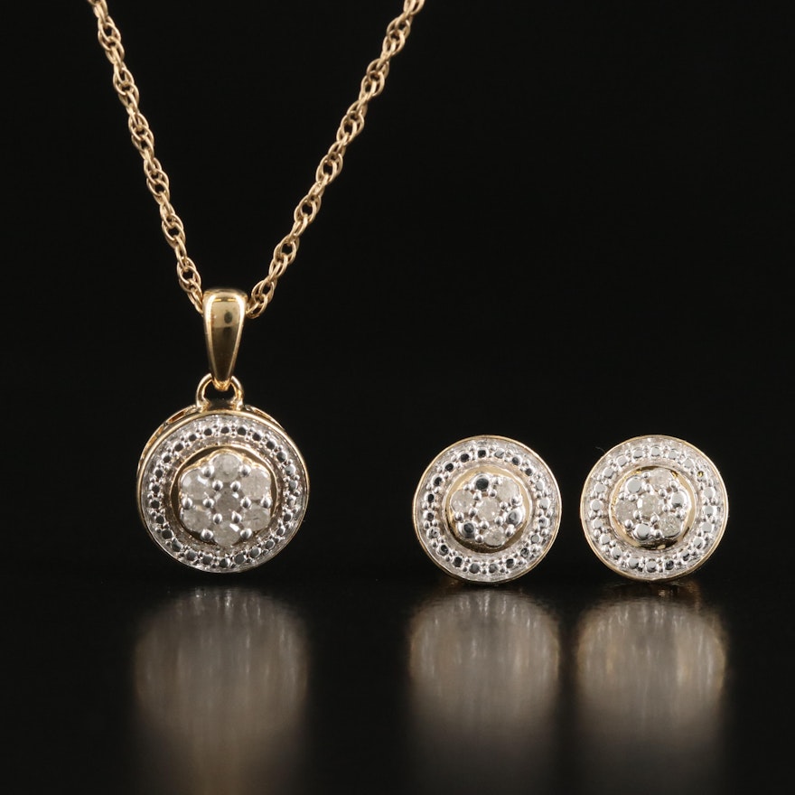 Sterling Diamond Earring and Pendant Set with Gold-Filled Chain