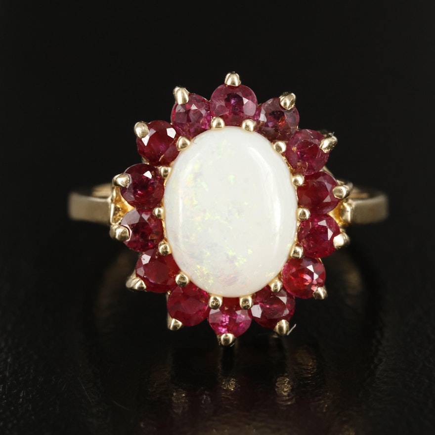 14K Opal and Ruby Ring