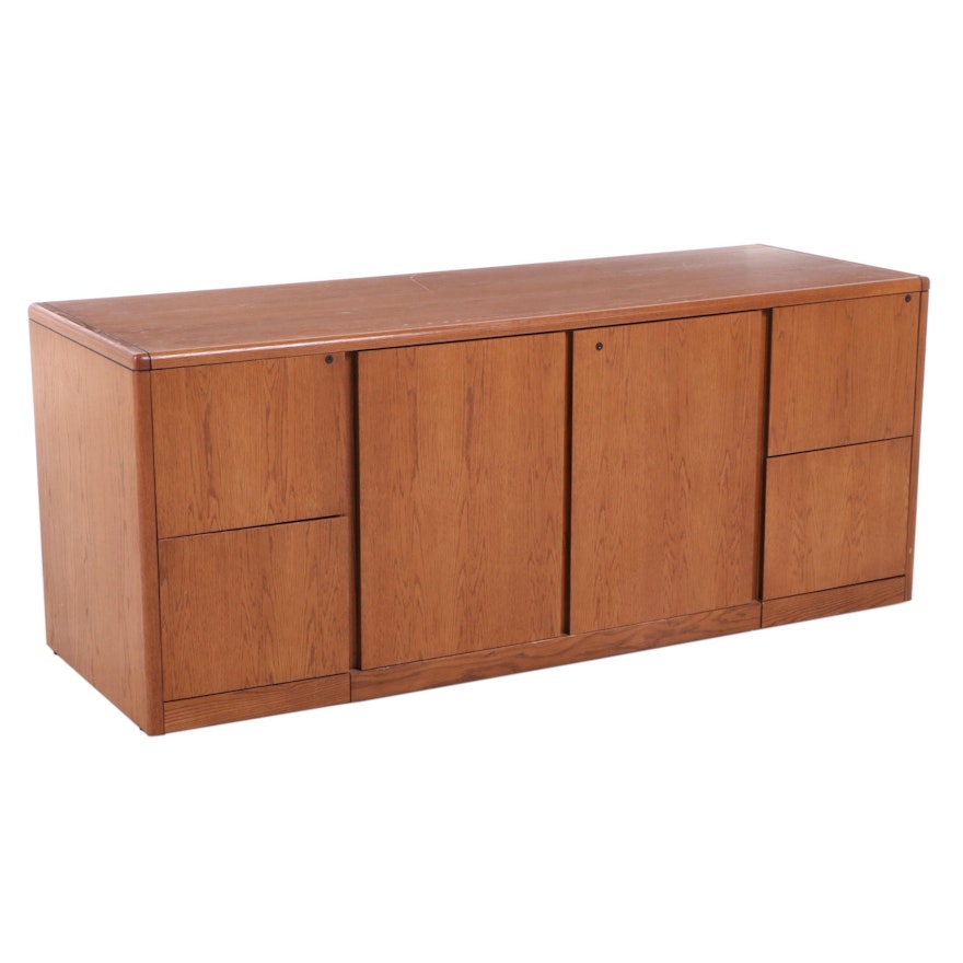 Modernist Oak Office Credenza with File Drawers