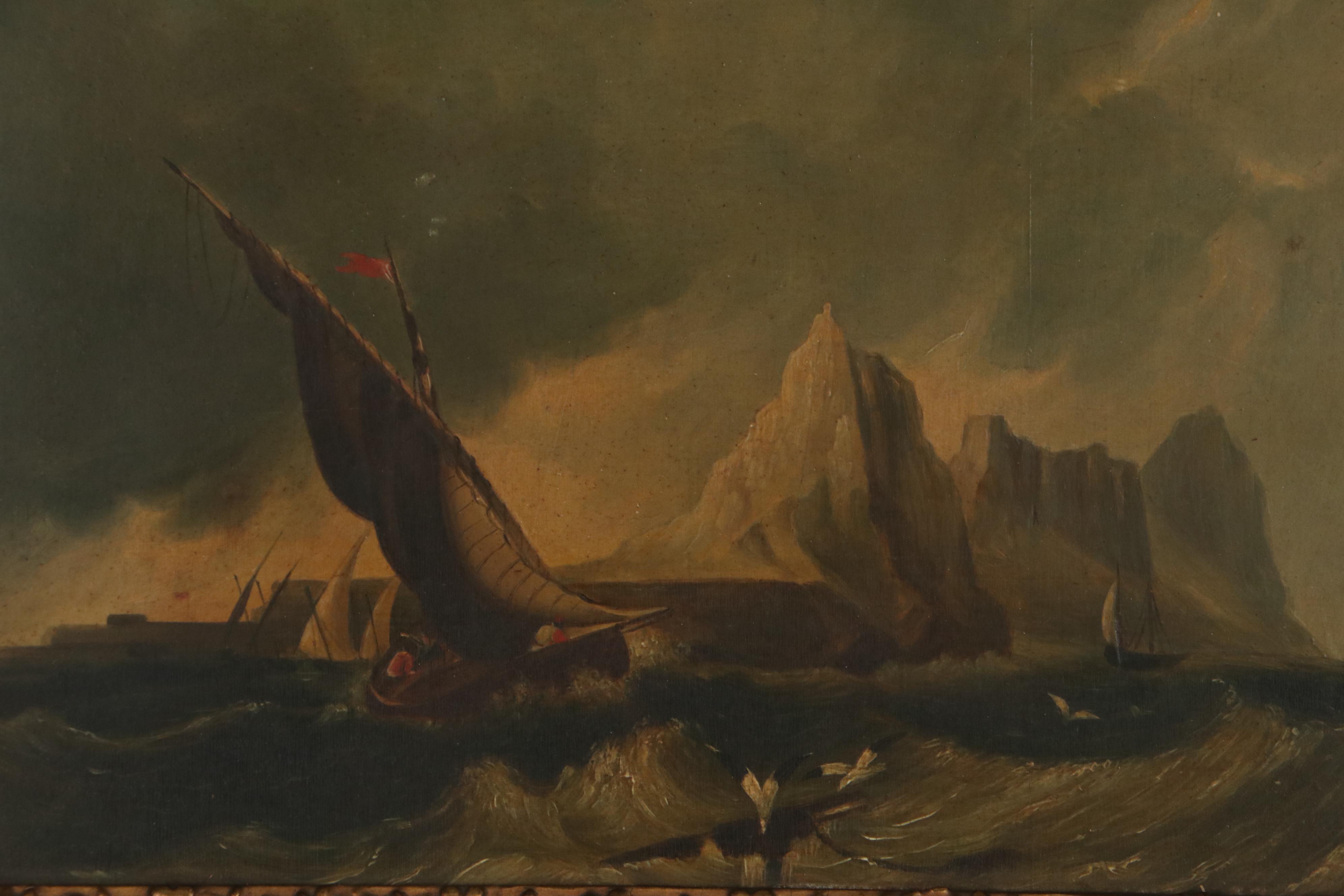 Maritime Oil Painting of Sailing Ship, 19th Century