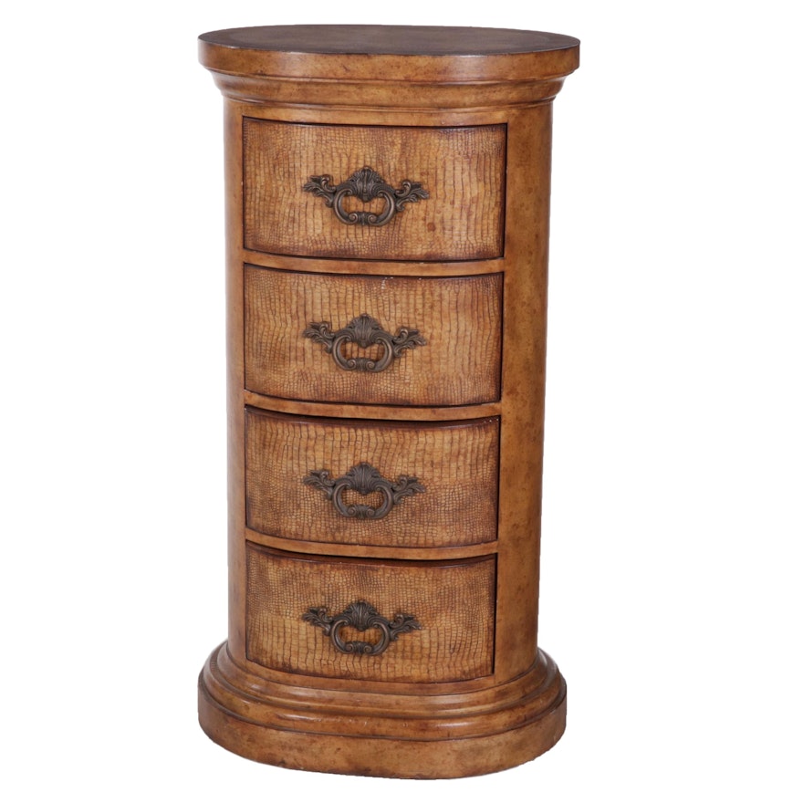 Oval Chest of Drawers with Faux Alligator Finish, 21st Century