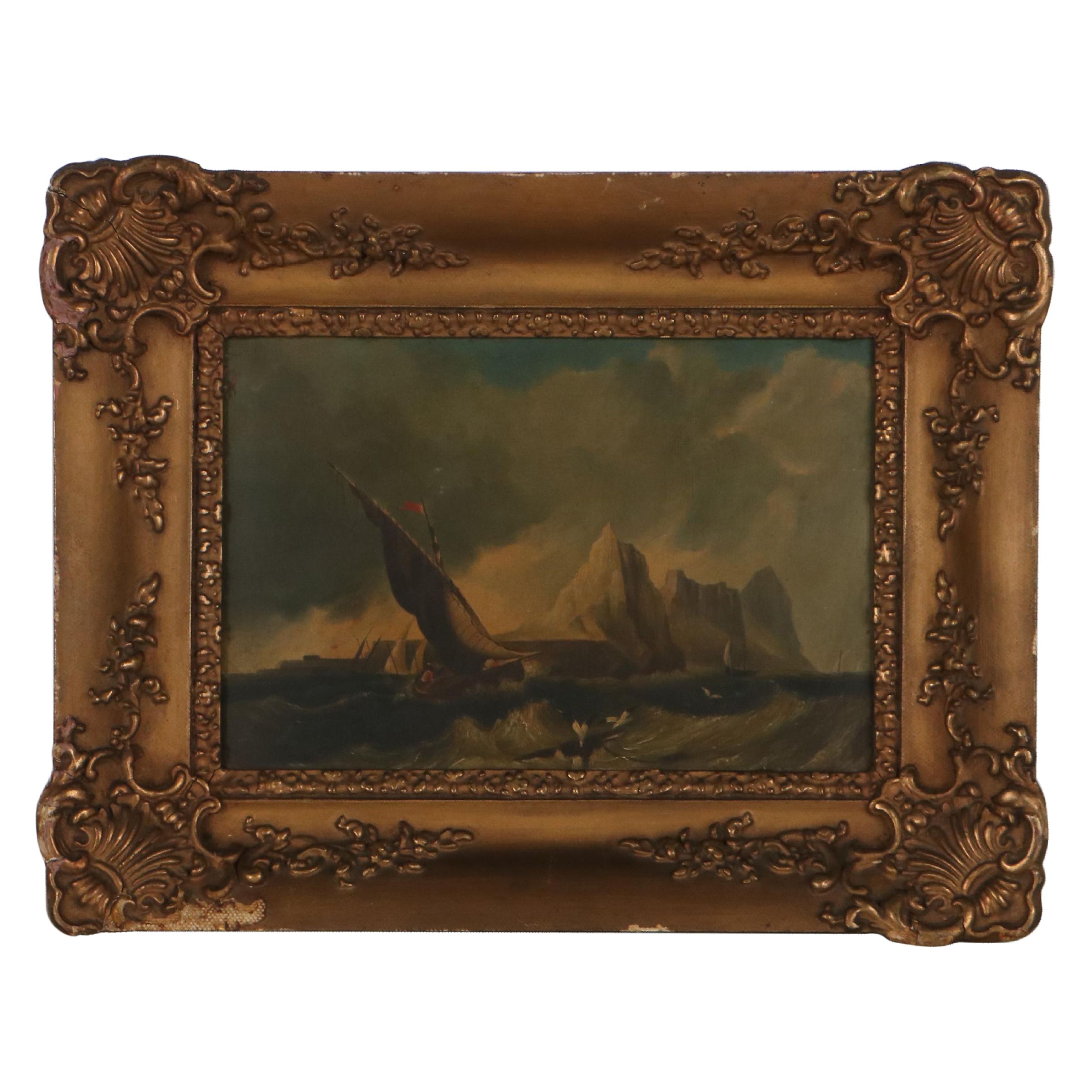 Maritime Oil Painting of Sailing Ship, 19th Century