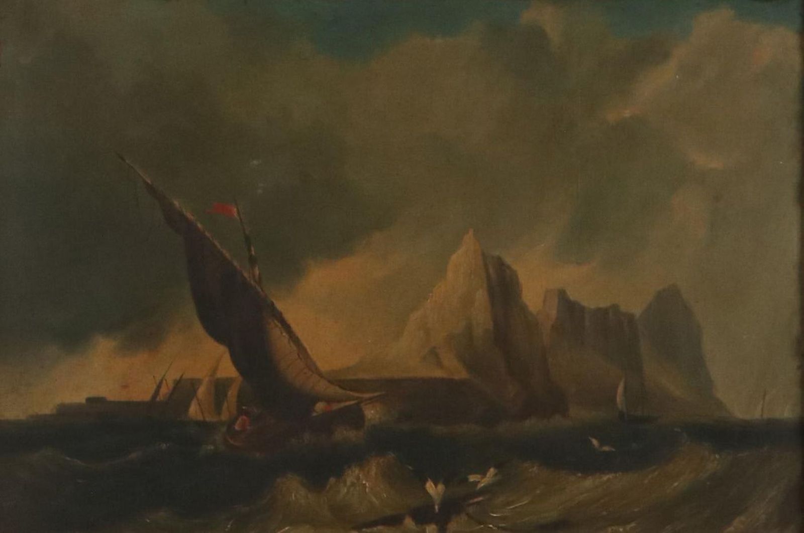 Maritime Oil Painting of Sailing Ship, 19th Century