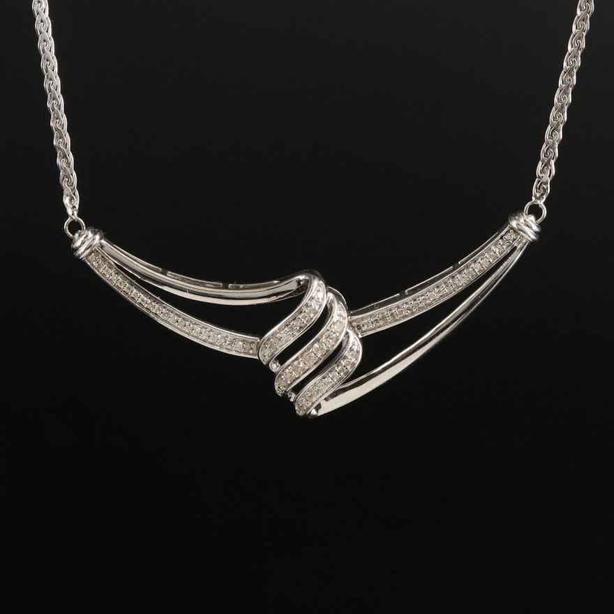 Sterling Diamond Stationary Necklace