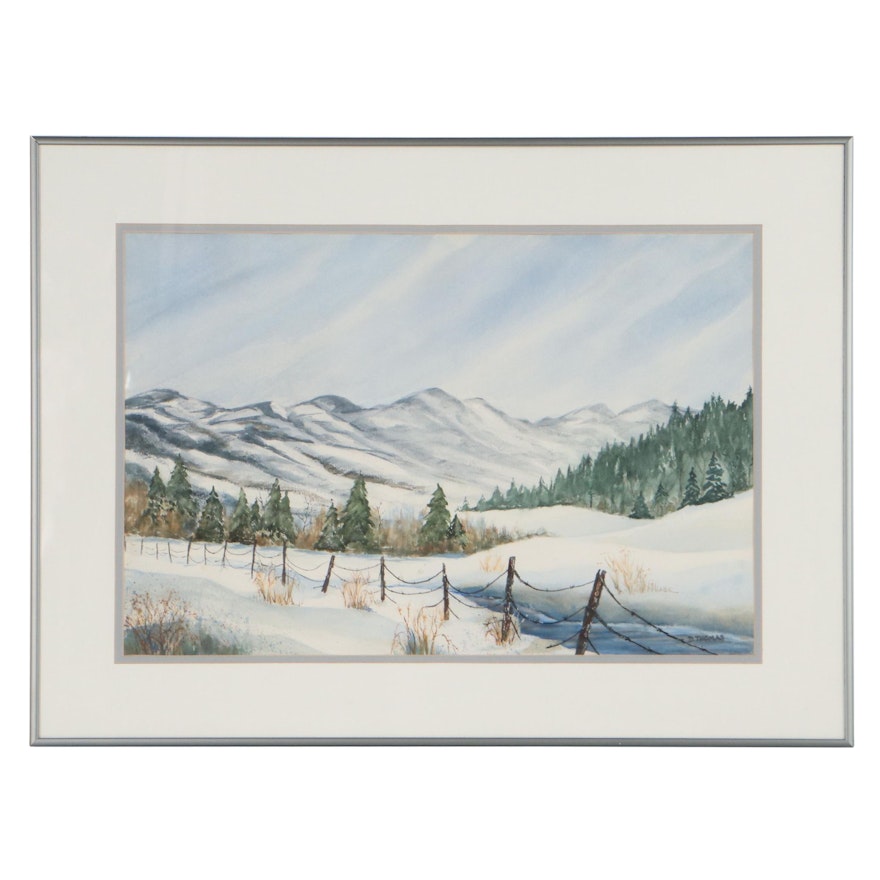 D. Thomas Winter Mountain Landscape Watercolor Painting