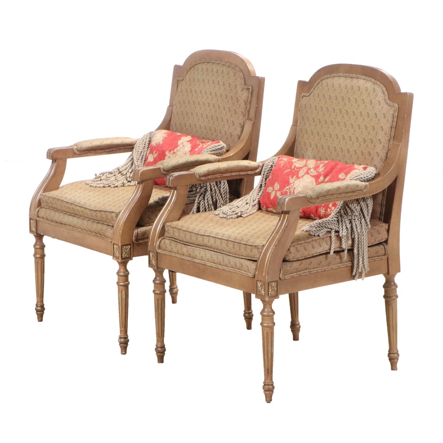 Pair of Louis XVI Style Painted and Parcel-Gilt Fauteuils