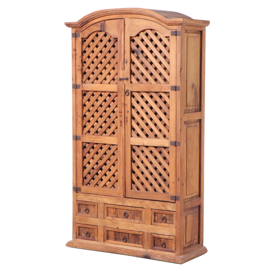 Spanish Colonial Style Slatted Pine Bar Cabinet