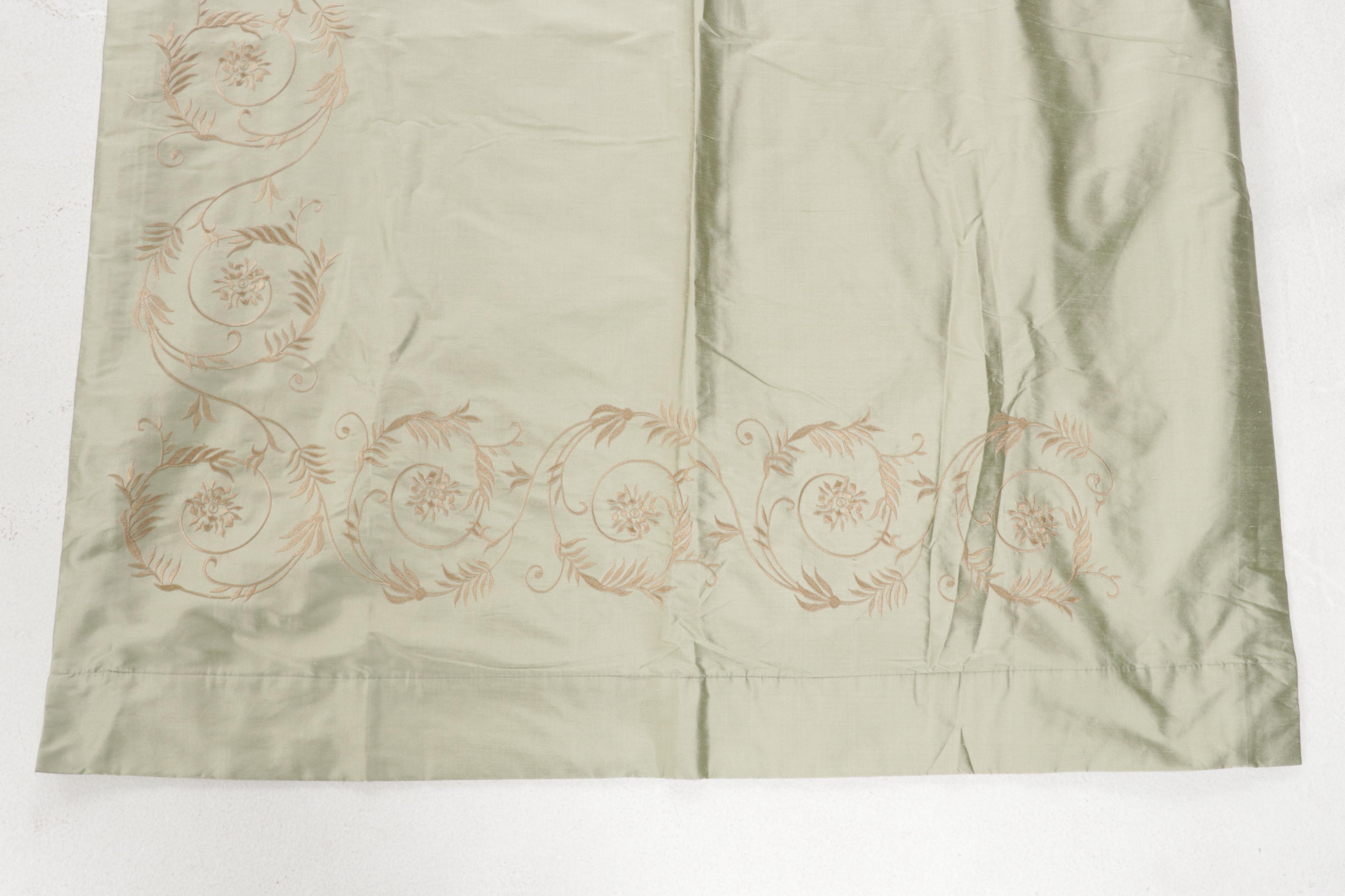 Embroidered Silk Curtain Panels with Rod Pockets