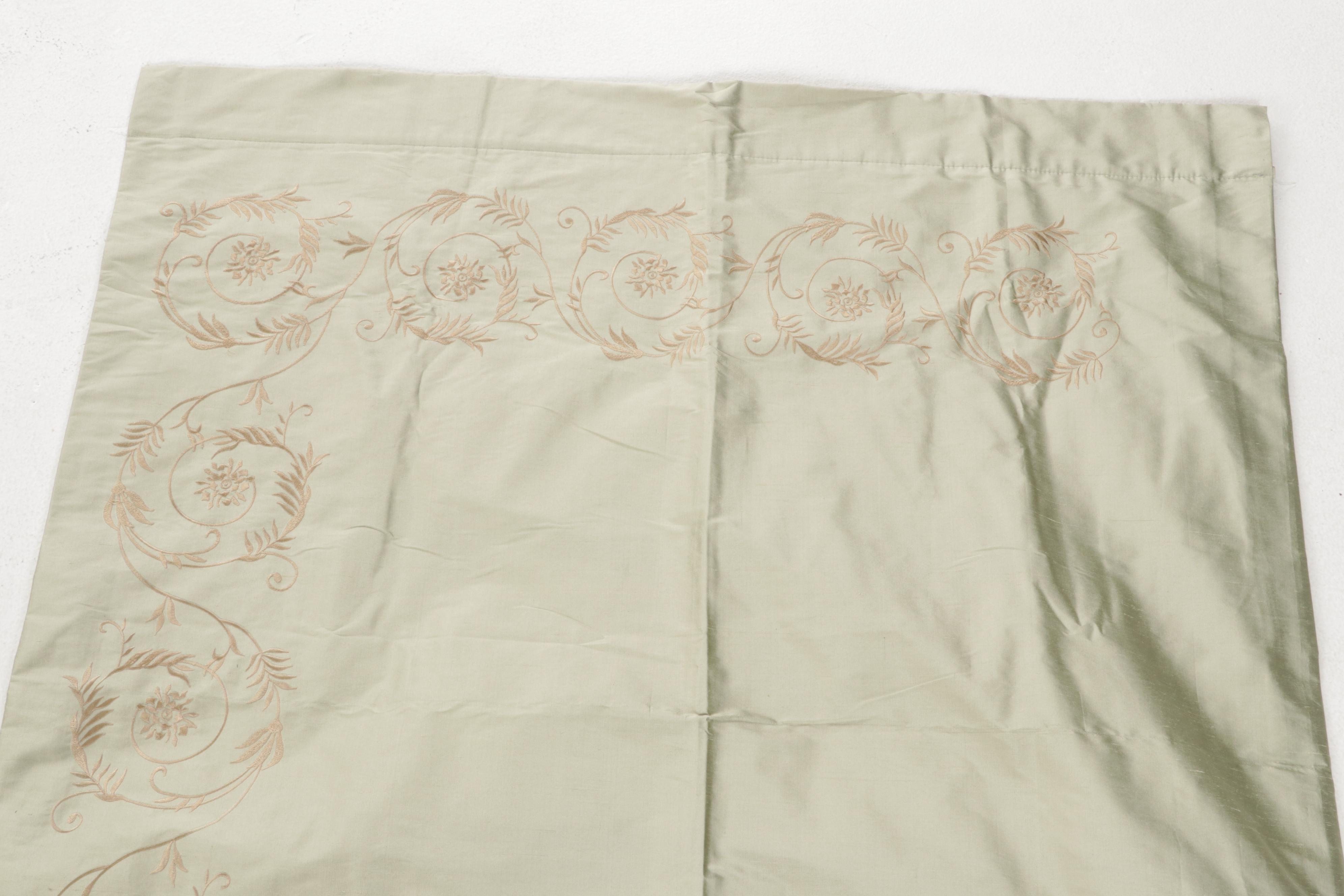 Embroidered Silk Curtain Panels with Rod Pockets
