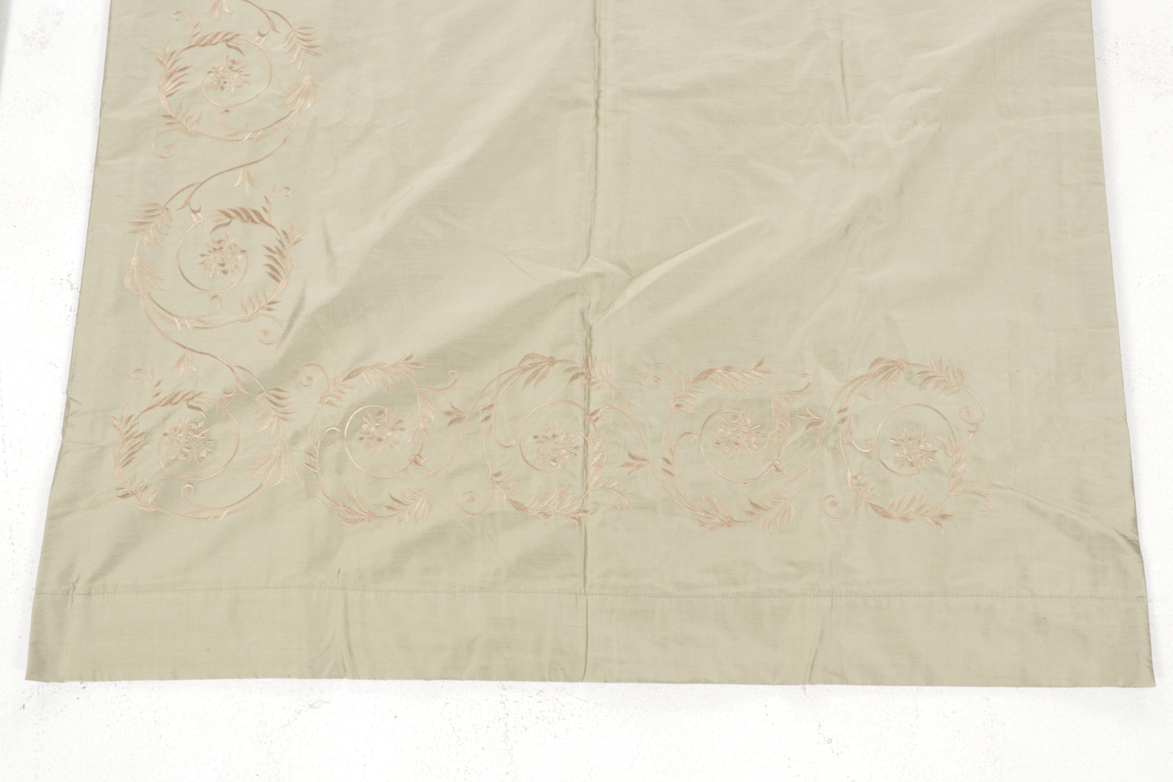 Embroidered Silk Curtain Panels with Rod Pockets