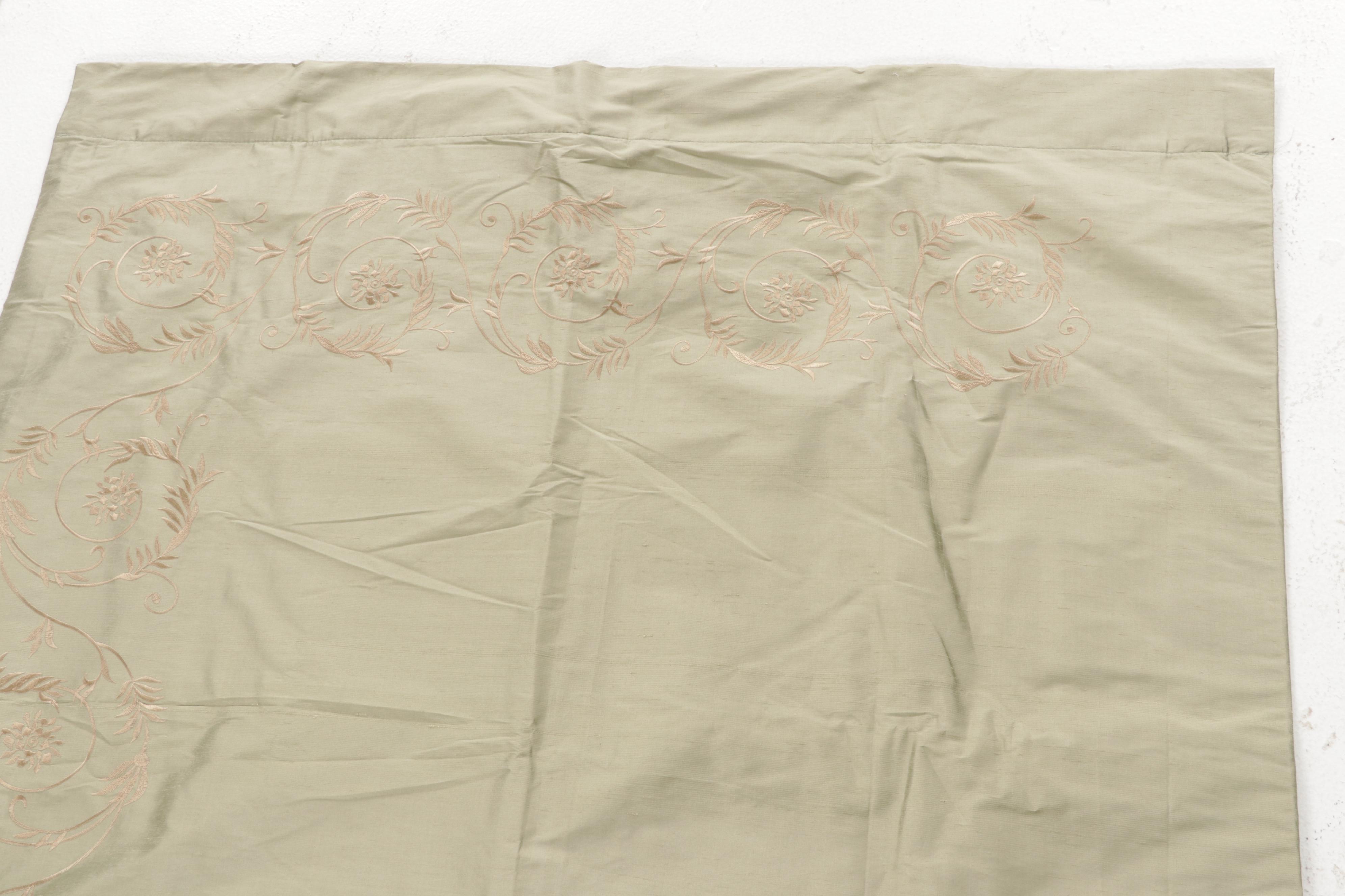 Embroidered Silk Curtain Panels with Rod Pockets