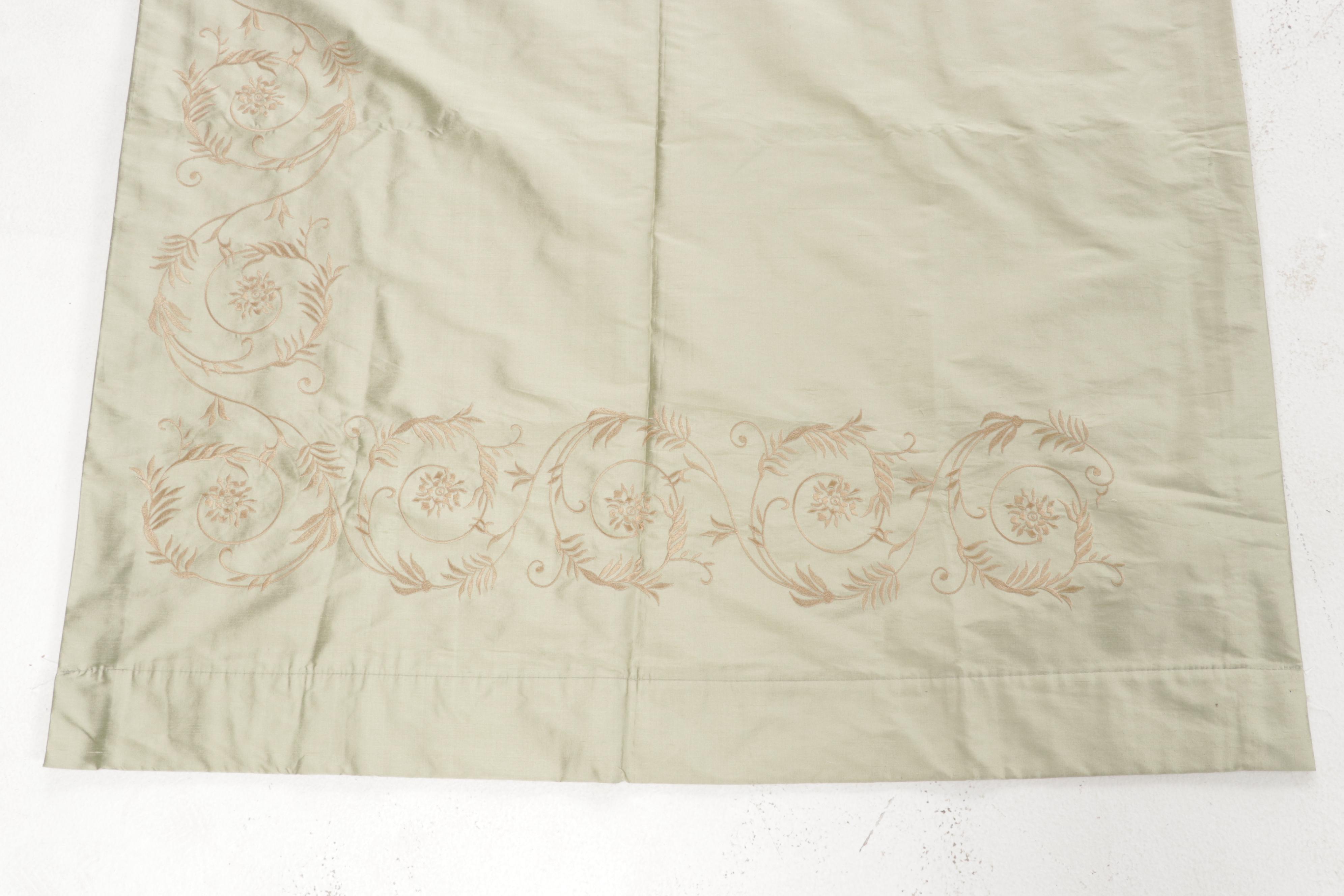 Embroidered Silk Curtain Panels with Rod Pockets