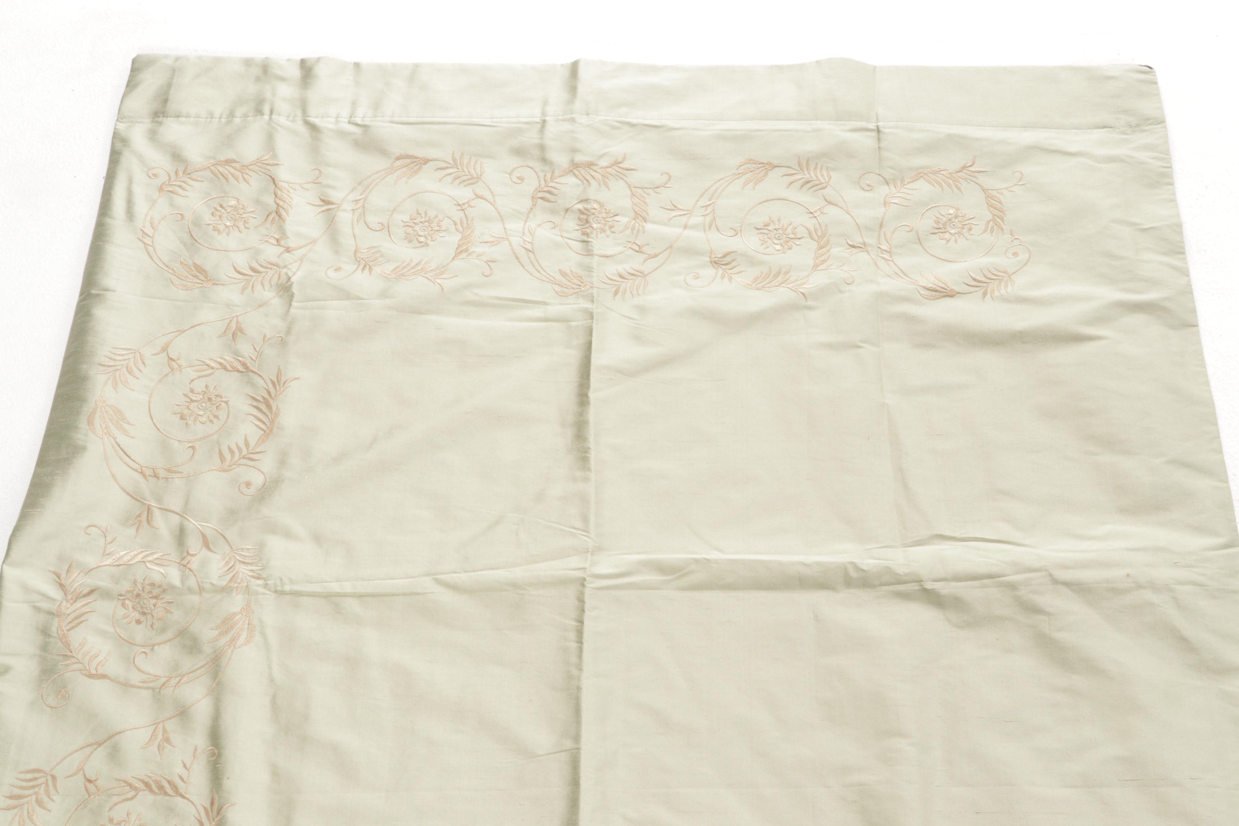 Embroidered Silk Curtain Panels with Rod Pockets