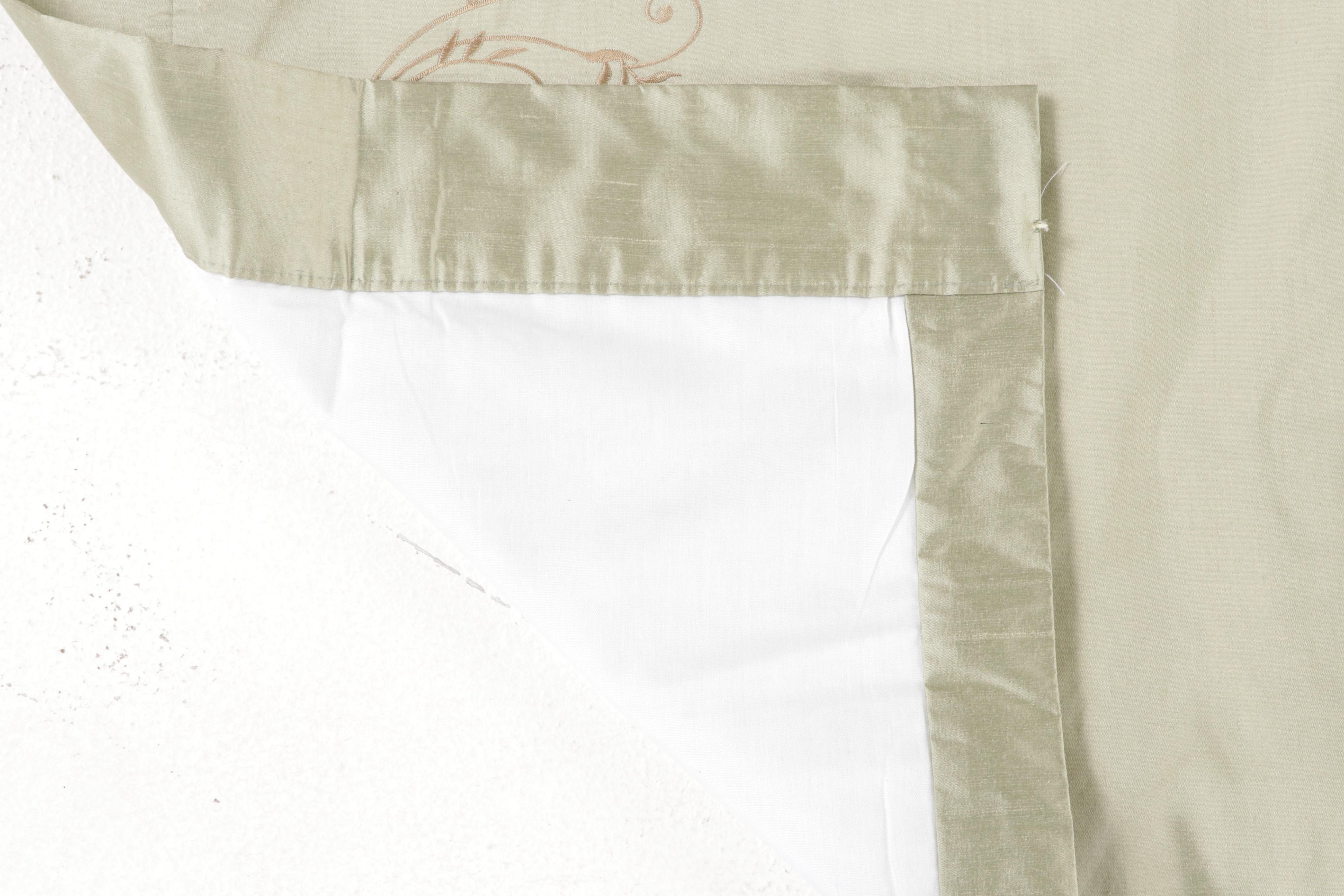 Embroidered Silk Curtain Panels with Rod Pockets