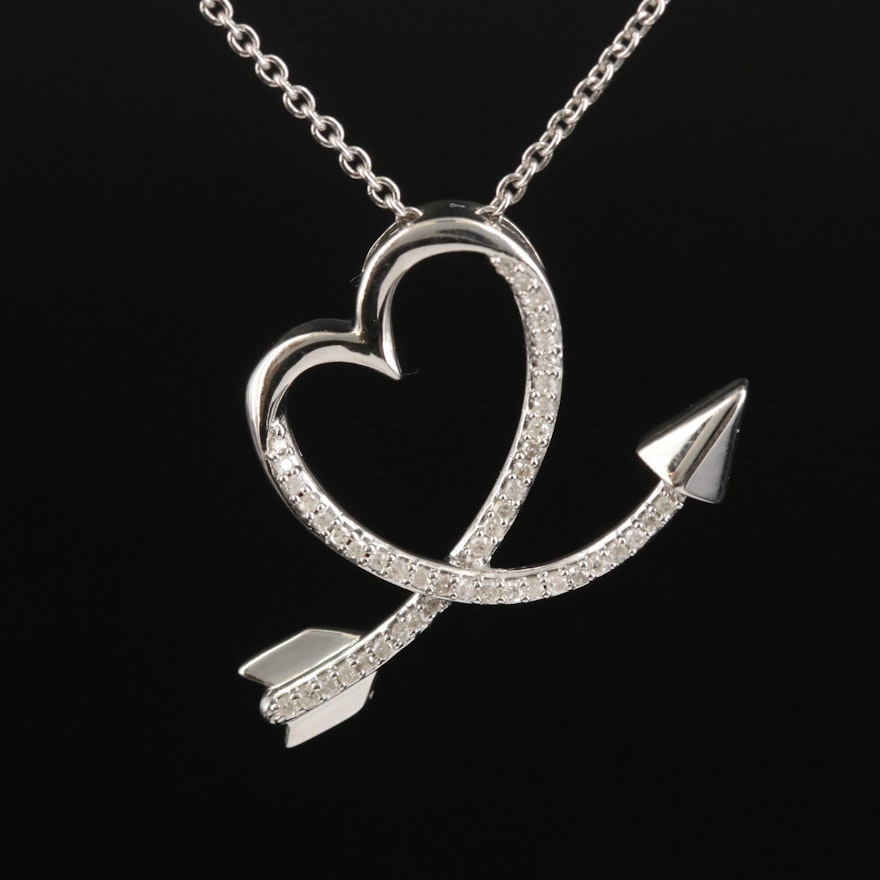 Sterling Diamond Heart and Arrow Pendant Necklace