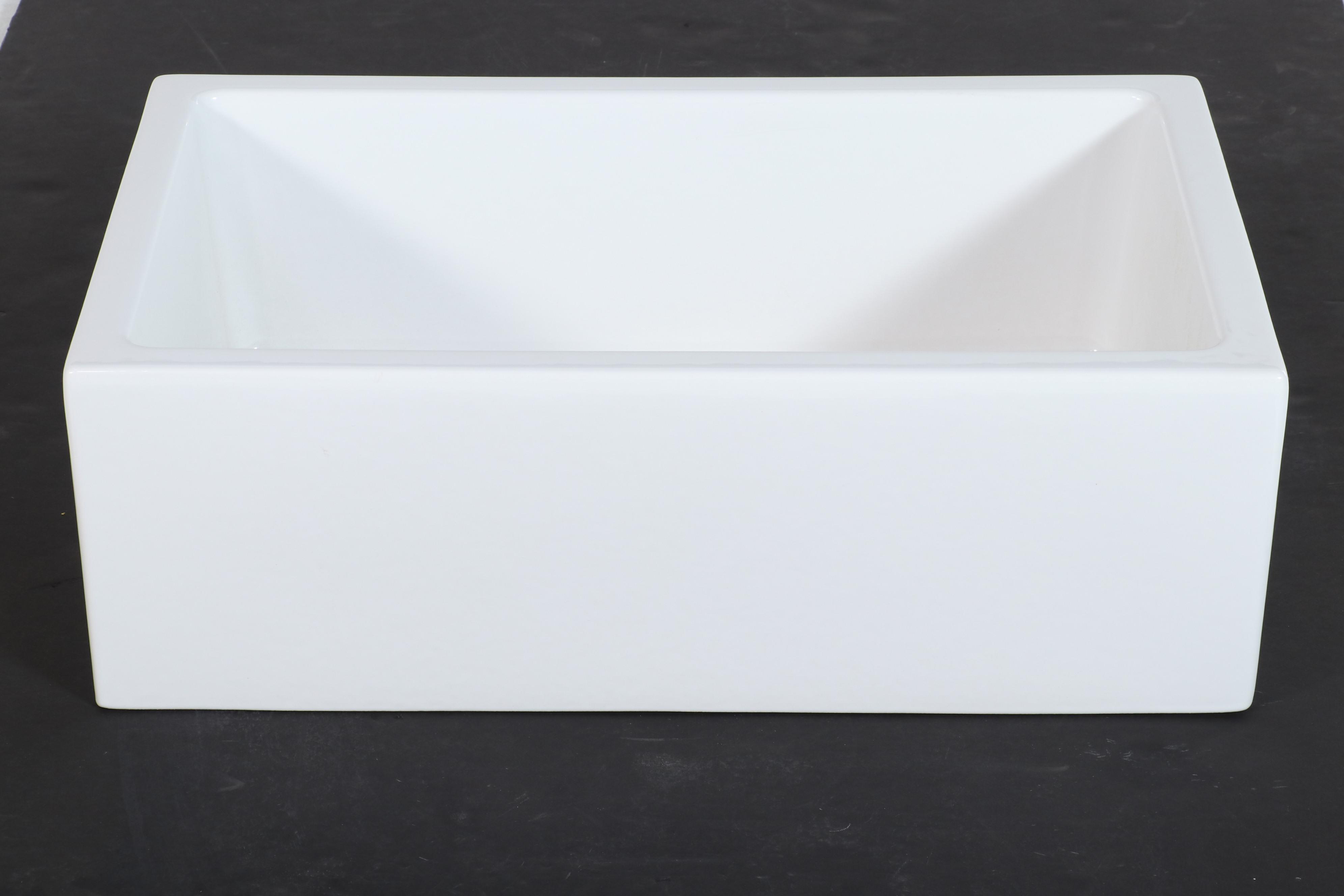 White 30" Fireclay Farmhouse Sink, Chrome Bridge Faucet, Strainer Basket, Drain