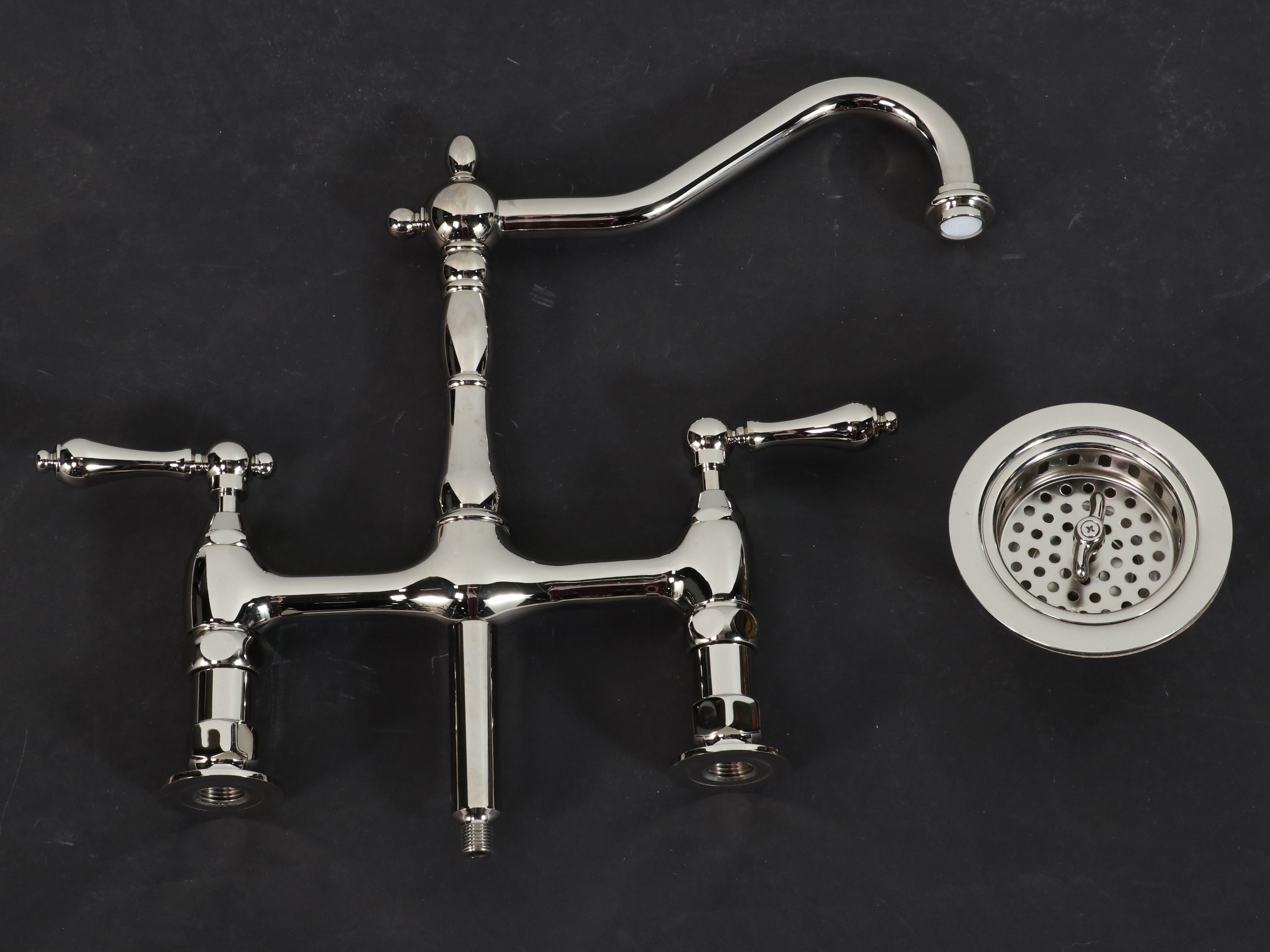 White 30" Fireclay Farmhouse Sink, Chrome Bridge Faucet, Strainer Basket, Drain