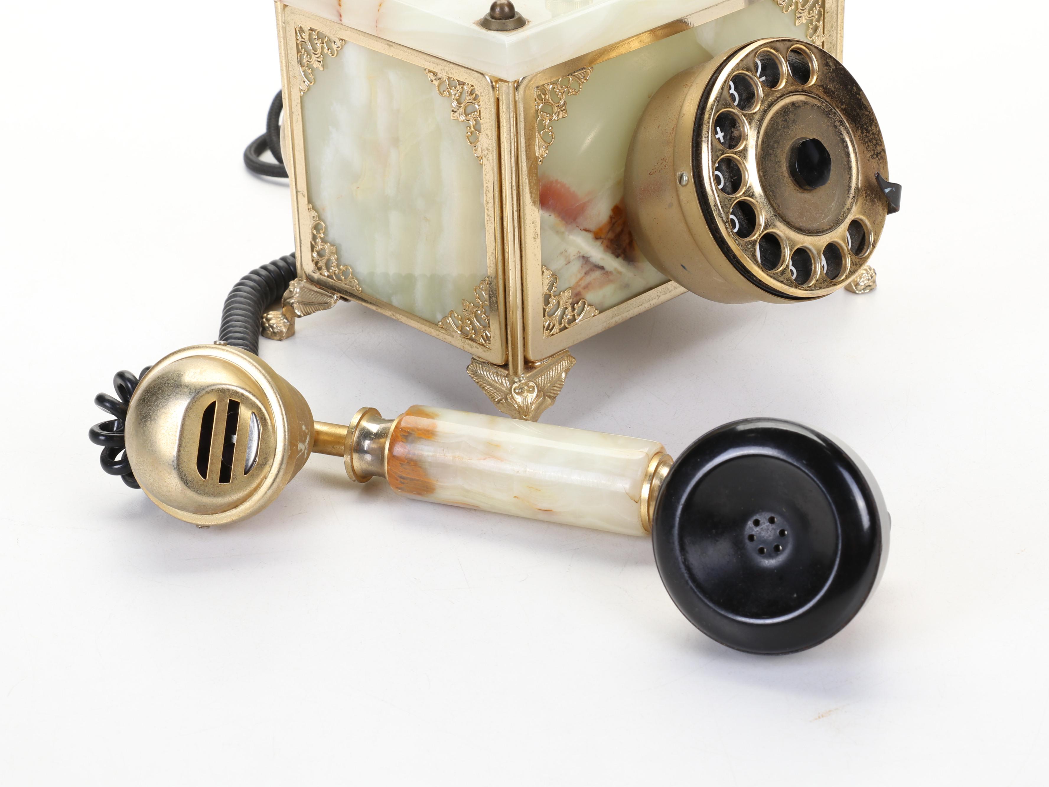 Hollywood Regency Style Marble Rotary Dial Telephone