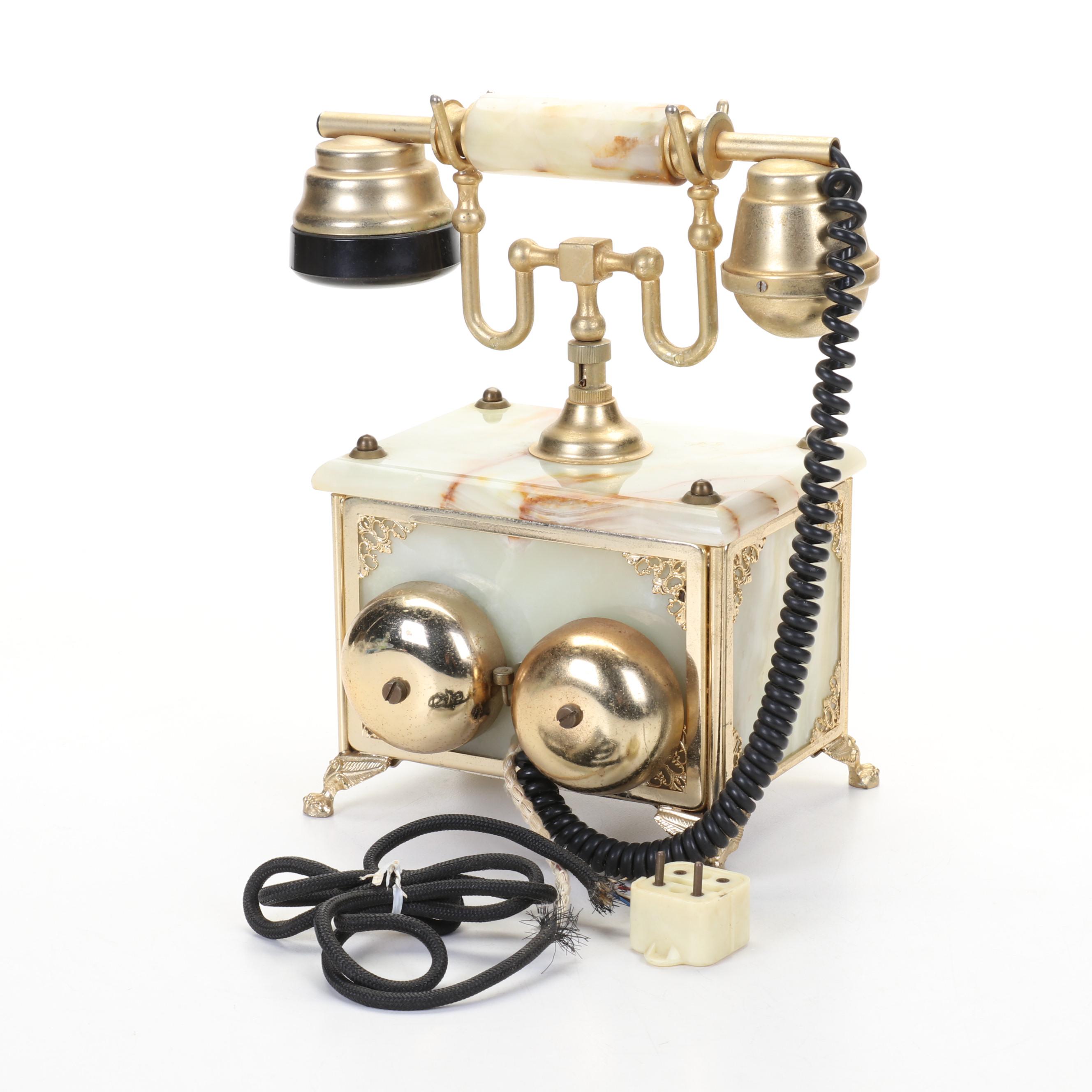 Hollywood Regency Style Marble Rotary Dial Telephone