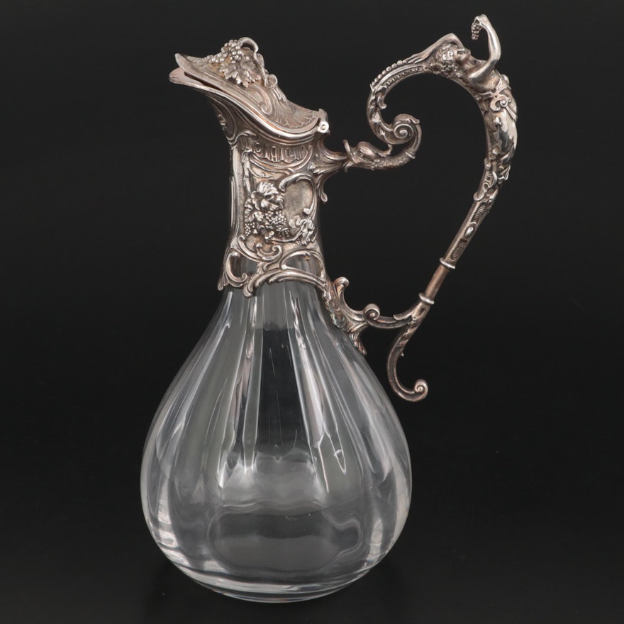 Cristallerie de Lorraine French Silver Plate and Molded Glass Claret Jug