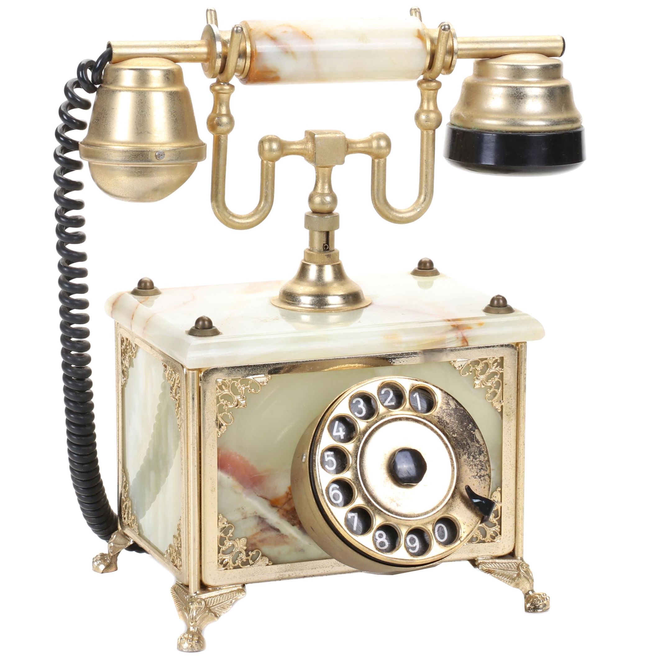 Hollywood Regency Style Marble Rotary Dial Telephone