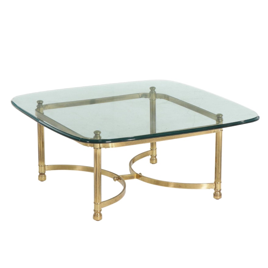 Brass and Glass Top Square Coffee Table, Late 20th Century