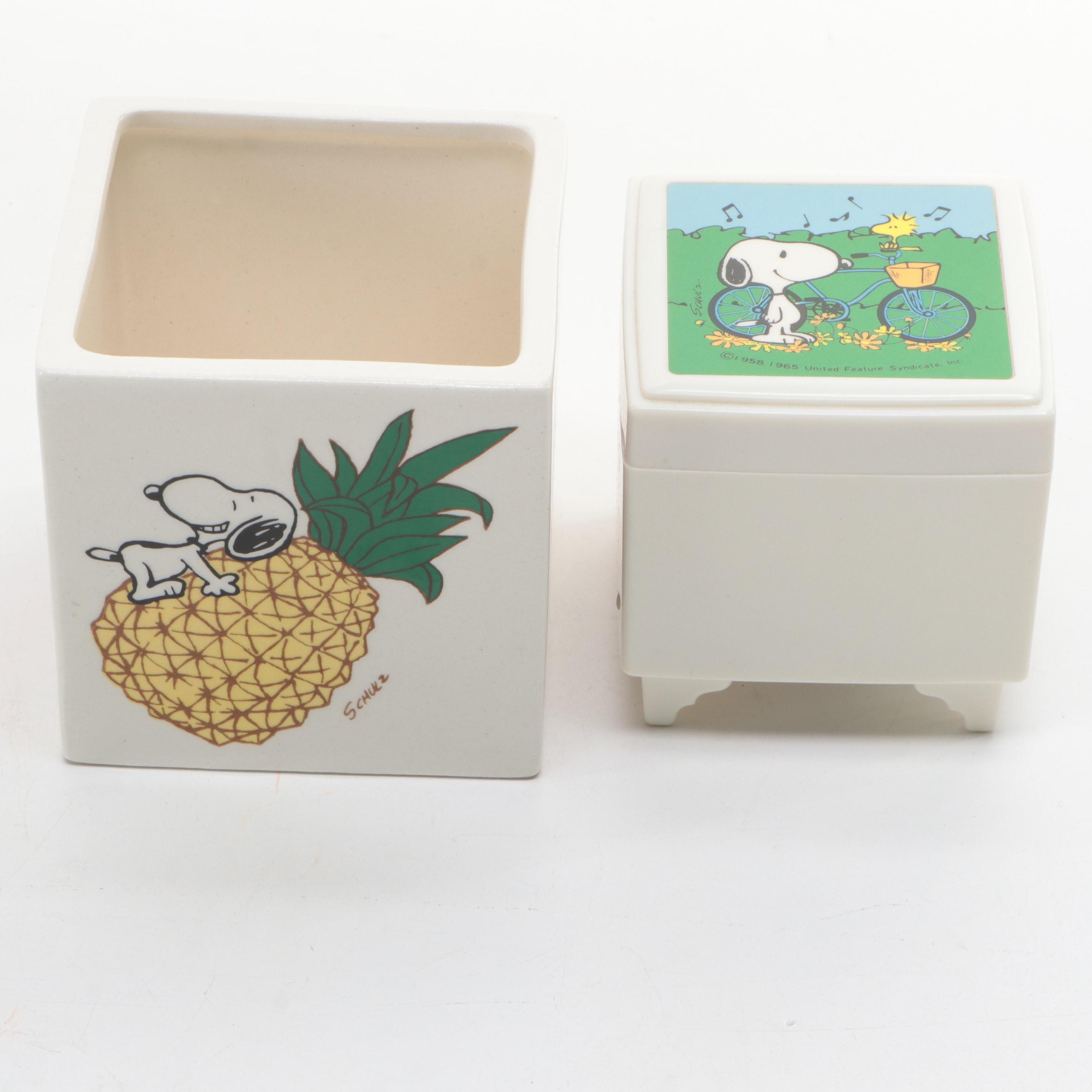 Peanuts Ceramic Musical Figurines and Jewelry Box with Planters