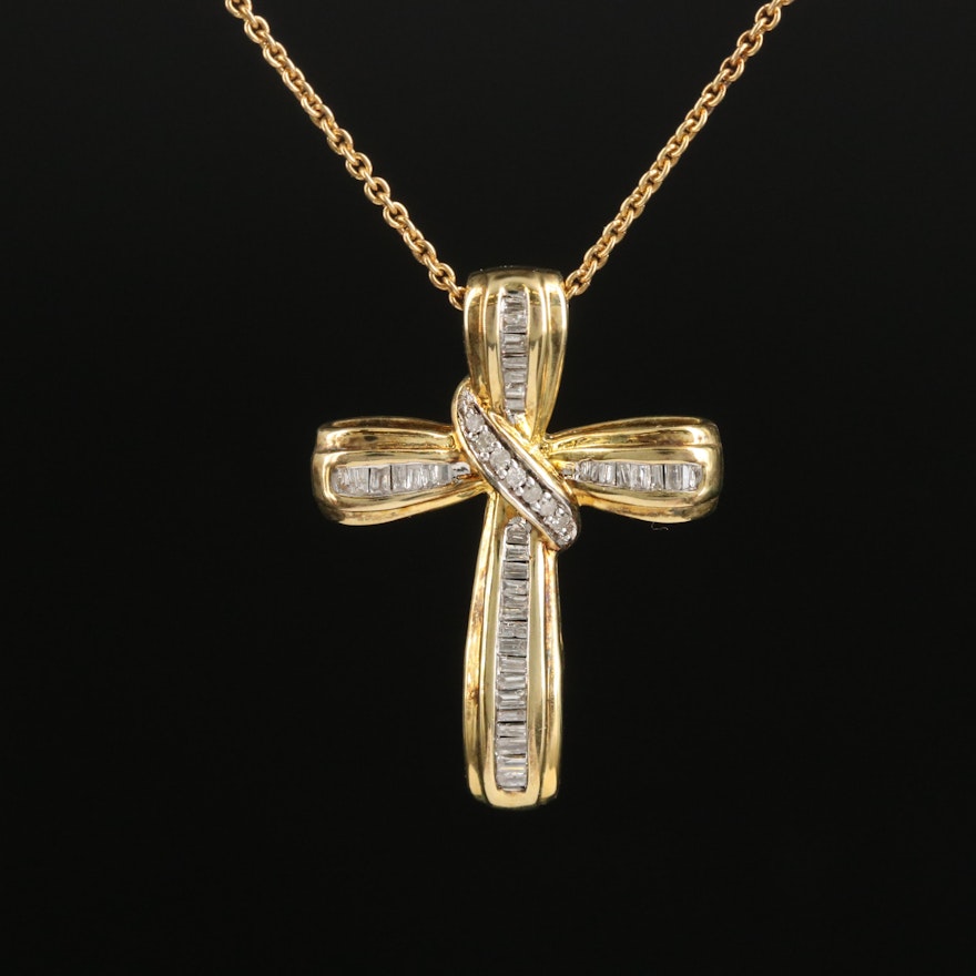 Sterling Diamond Cross Pendant Necklace