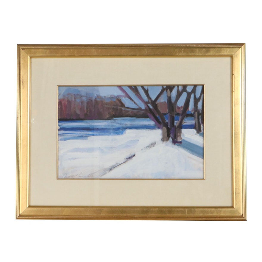 Claudette Graumlich Winter Landscape Oil Painting, Late 20th Century