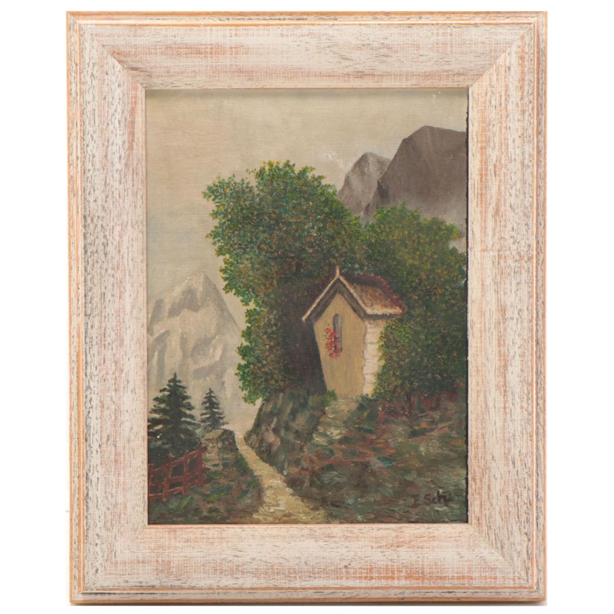 Alpine Landscape Oil Painting, Late 20th Century
