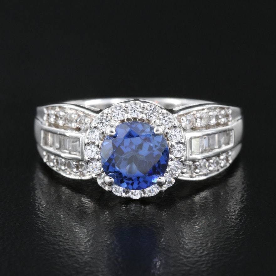 Sterling Sapphire Ring with Channel Set Shoulders