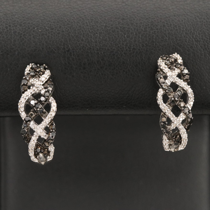 Sterling Diamond J-Hoop Earrings