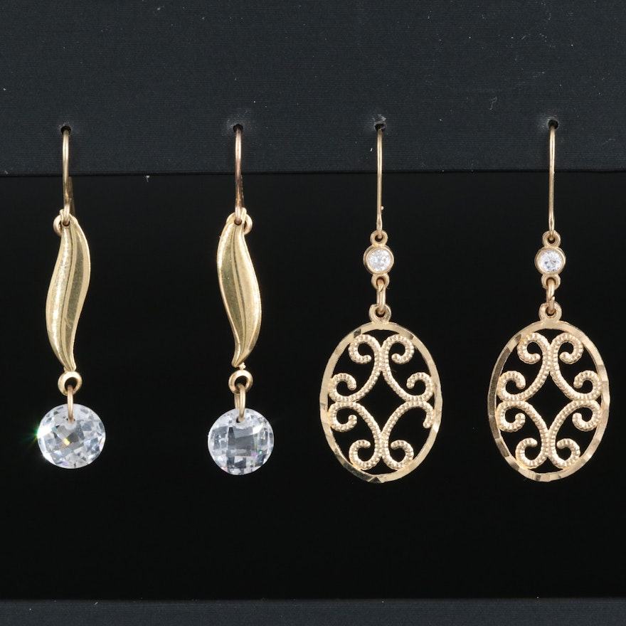 14K Earrings Including Cubic Zirconia and Scrollwork