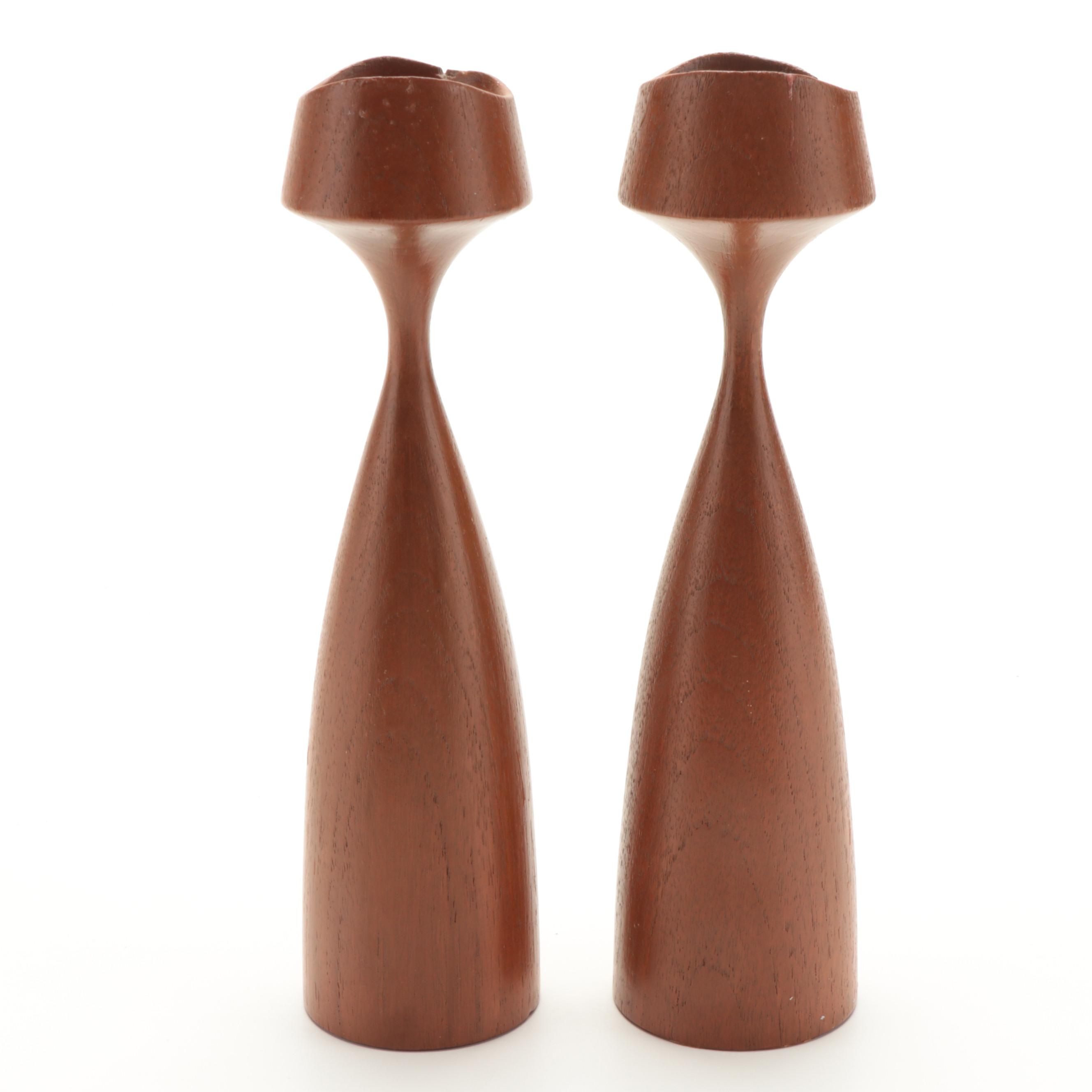 Laurids Lønborg Danish Teak Candlesticks, Mid-20th Century