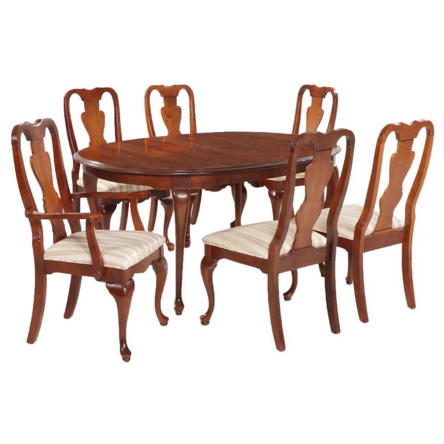 Queen Anne Style Cherry Dining Table with Six Chairs, Late 20th Century