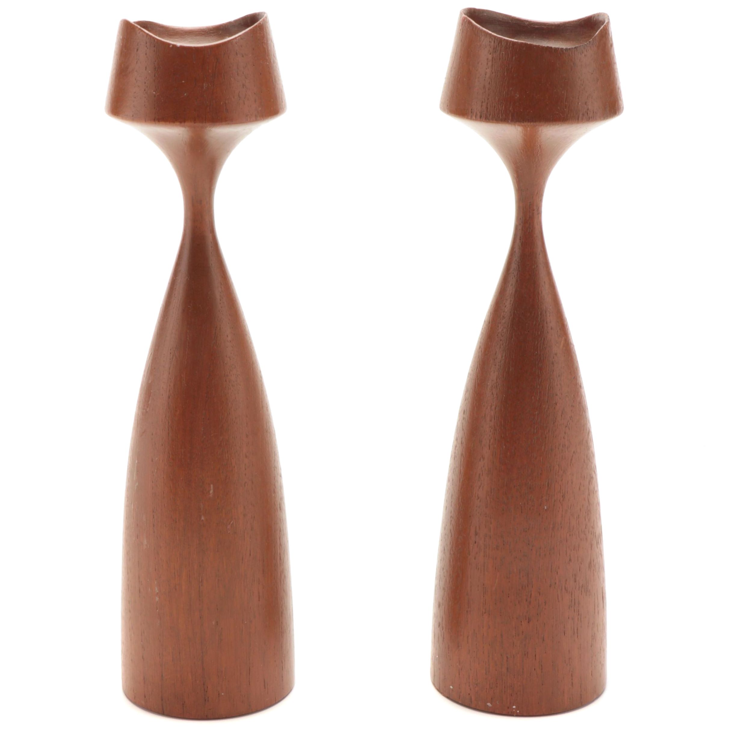 Laurids Lønborg Danish Teak Candlesticks, Mid-20th Century