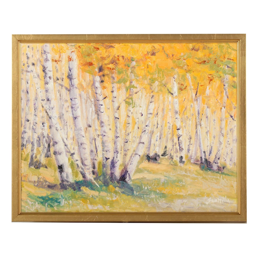 Sean Wu Landscape Oil Painting of Aspen Tree Grove, 2022